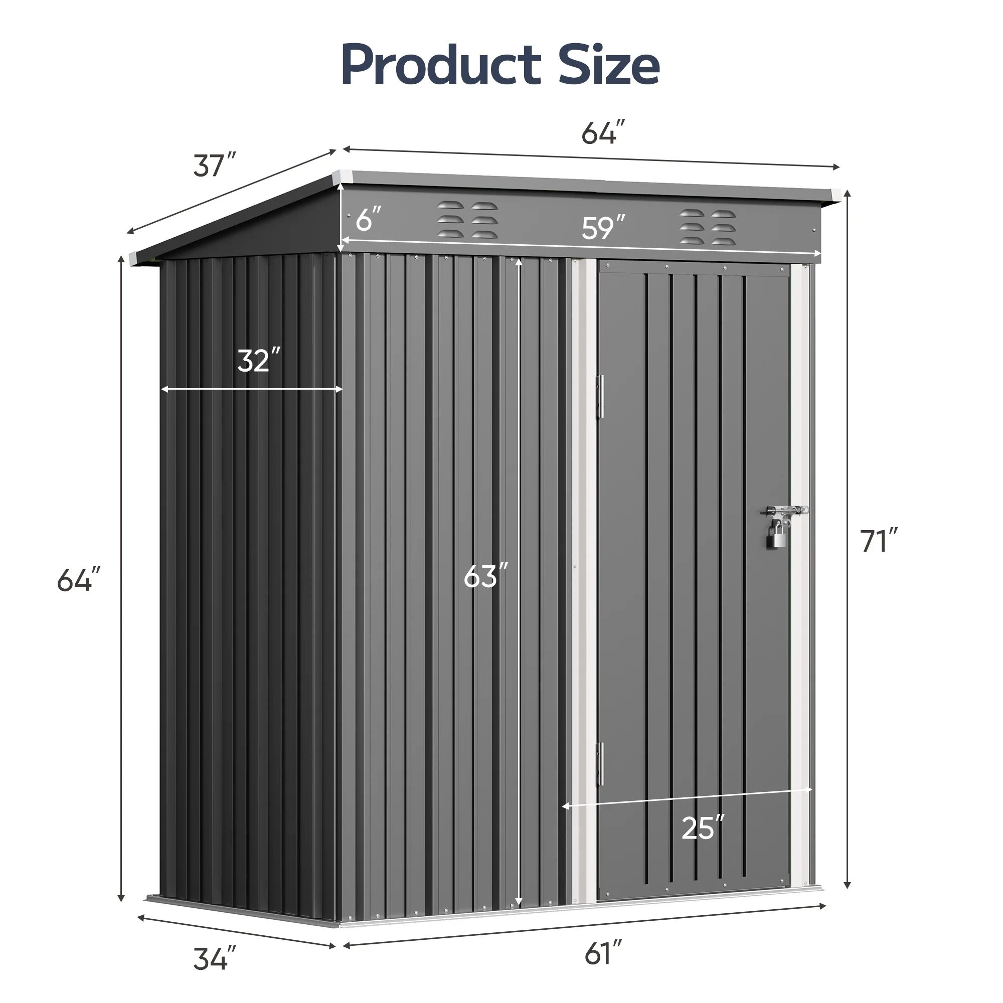 Asofer 5' x 3' FT Outdoor Storage Metal Shed, Small Shed with 2  Lockable Door, Dark Gray