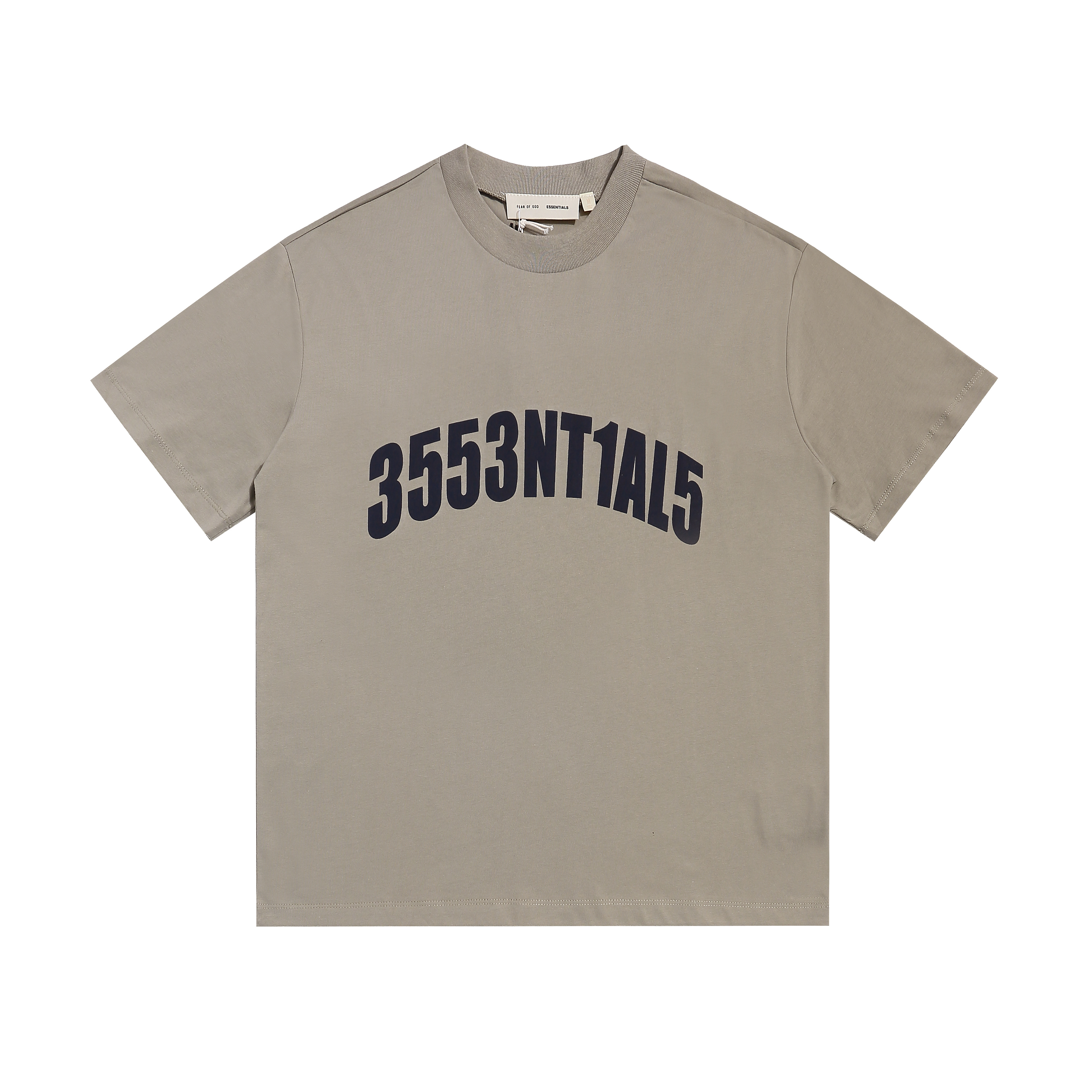 Khaki and black minimalist letter print short-sleeved shirt