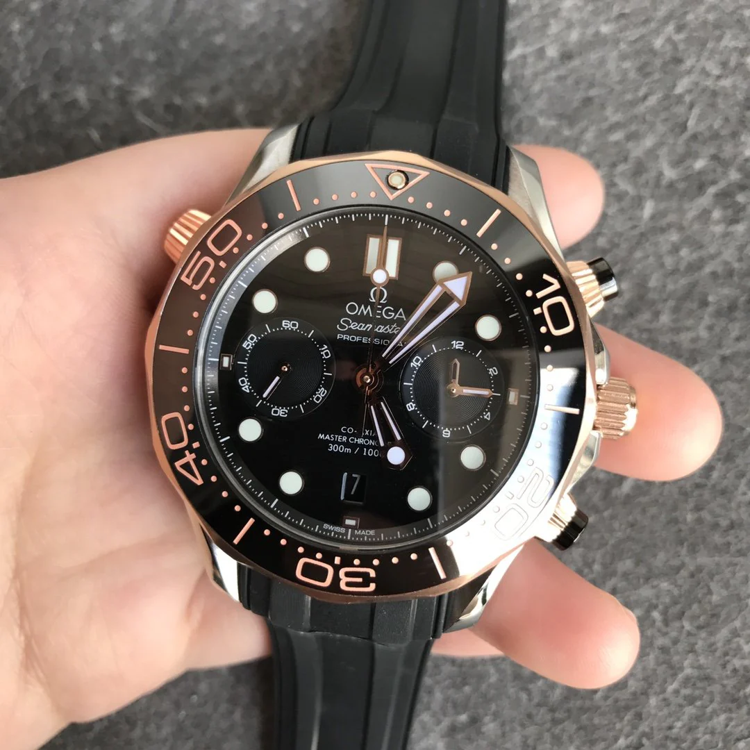 Omega Watch SEAMASTER DIVER 300M ROSE GOLD CASE 44MM CHRONOGRAPH BLACK DIAL