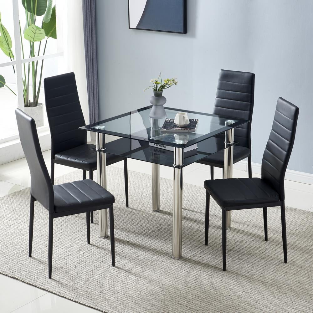 Zimtown Set of 4 Dining Side Chairs PU Leather Elegant Design Home Kitchen Furniture Black