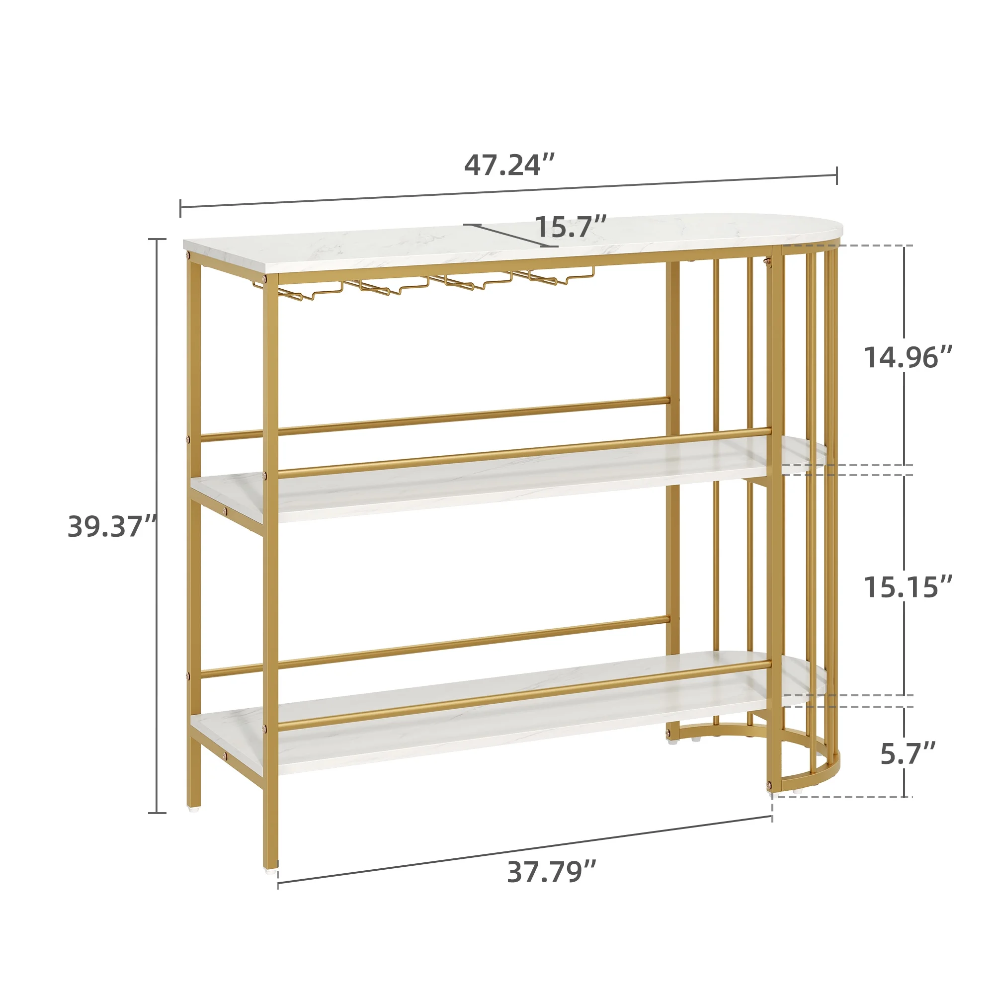 DEXTRUS 3 Tier Home Bar Unit, 47" Mini Bar Cabinet with Wine Racks & Adjustable Foot, White