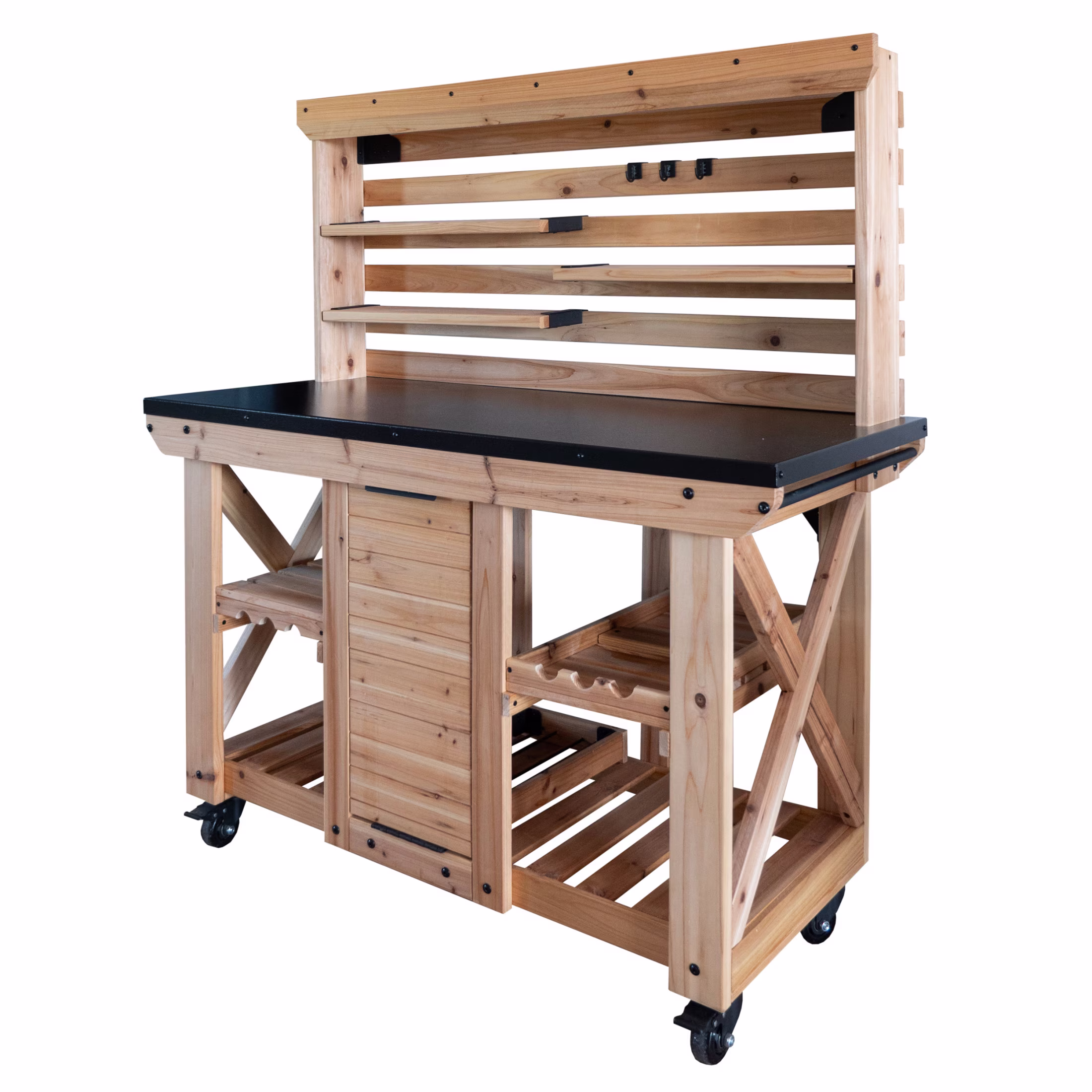 Backyard Discovery 48 Cedar Wood Buffet Hutch Serving Station, Steel Top, Wine Rack
