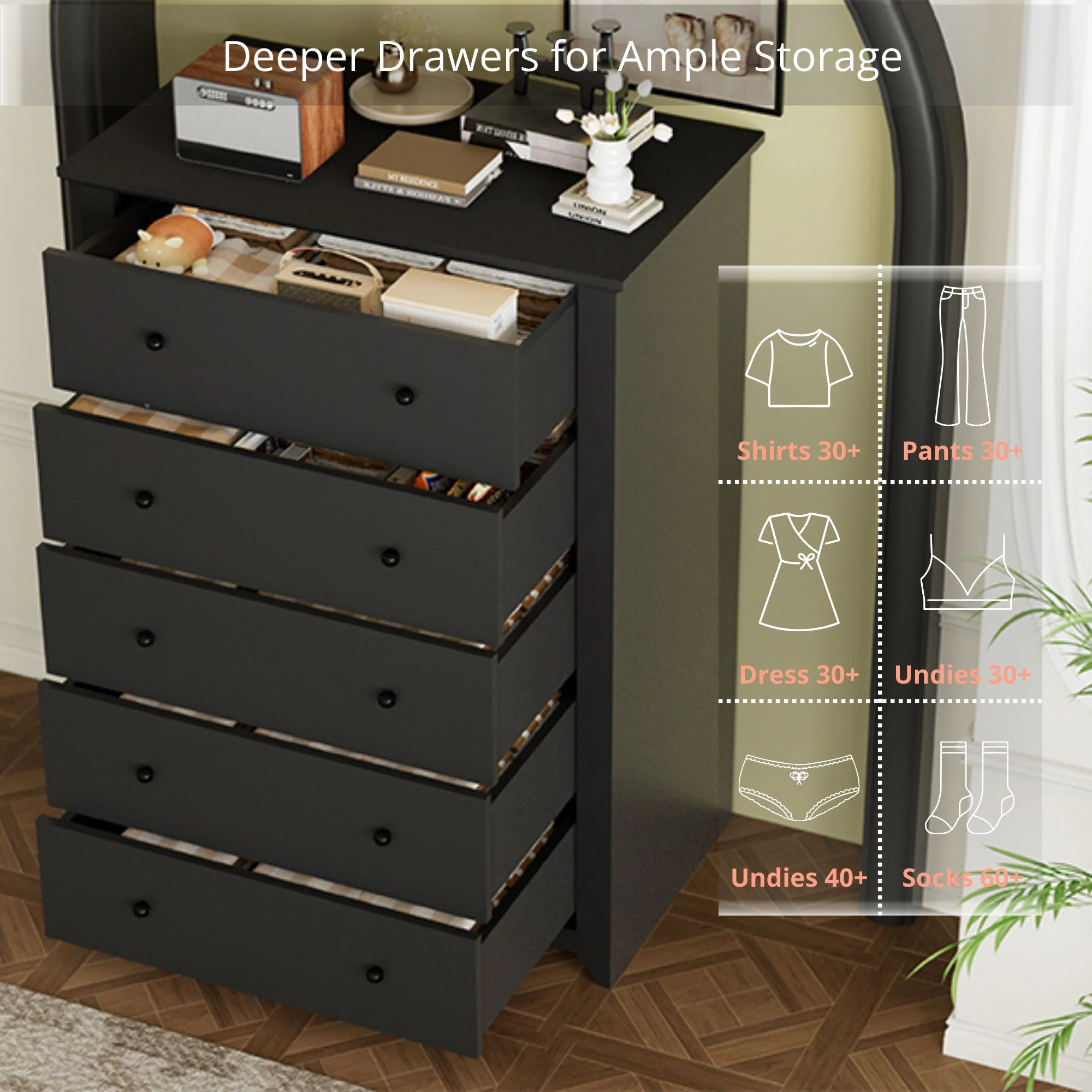 TrumanPick Black Dresser for Bedroom with 5 Drawers 47