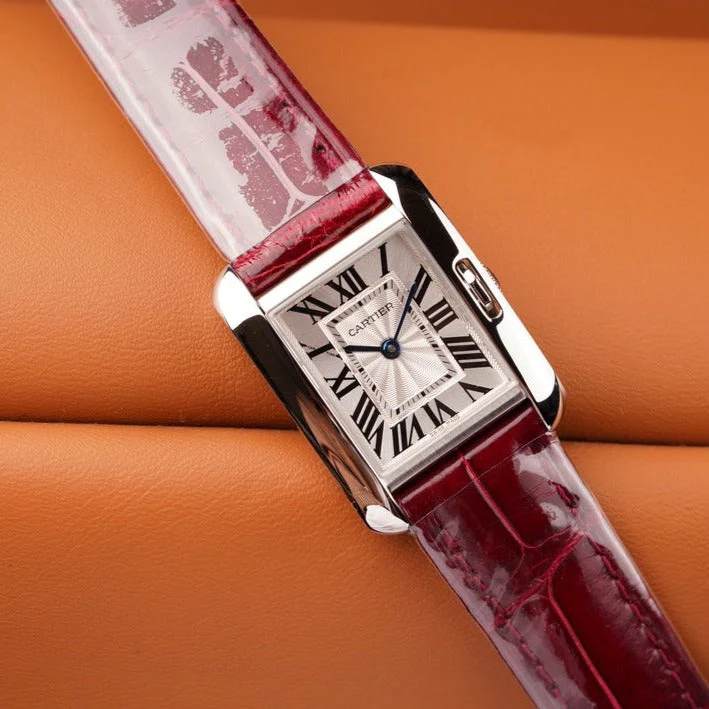 Cartier Watch TANK ANGLAISE STEEL RED LEATHER
