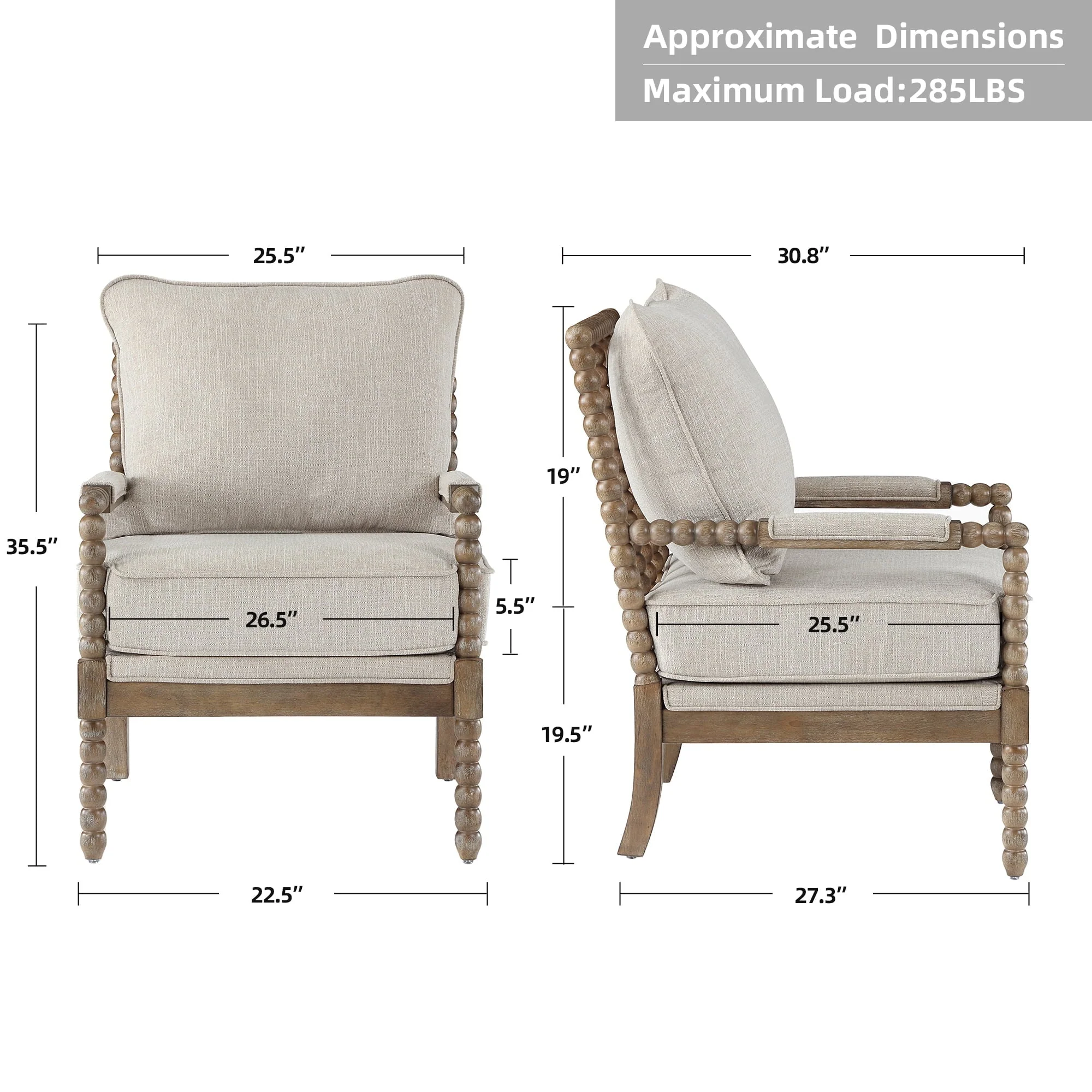 Duhome Upholstered Dining Chair Spindle Spool Accent Chair Linen Fabric Armchair with Wood Frame, Brown+Beige