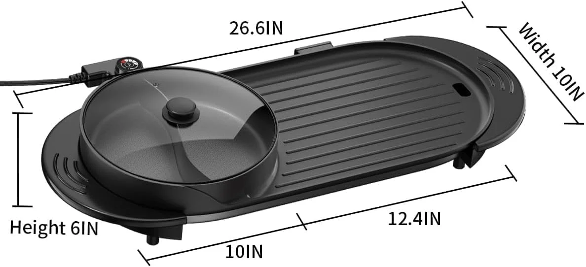 AORAN 2200W Electric Grill & Hot Pot Combo - 26.6" Large Yin-Yang Nonstick Skillet, Indoor Smokeless BBQ Grill for Family Party