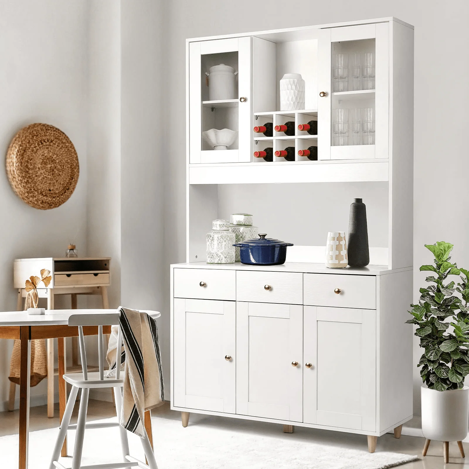 71.2" Kitchen Pantry Cabinet Freestanding Large Storage Microwave Wine Cabinets White