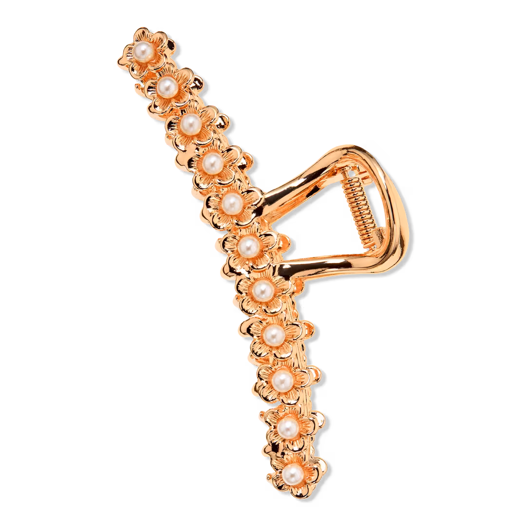 Conair Accessories  Metal Gold Flower Pearl Claw Clip