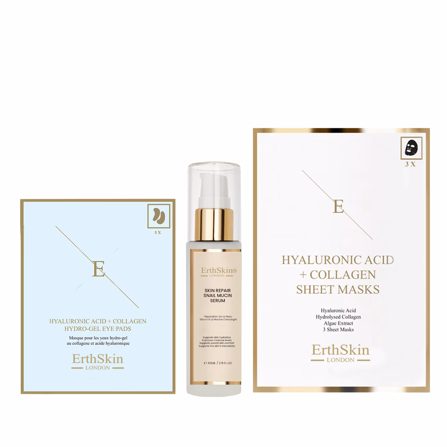 Hautpflege-Set mit Schneckenserum, Kollagen-Augenpads und Kollagenmaske