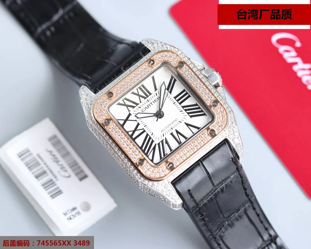 Cartier Watch SANTOS 100XL 42MM DIAMOND ROSE GOLD BEZEL
