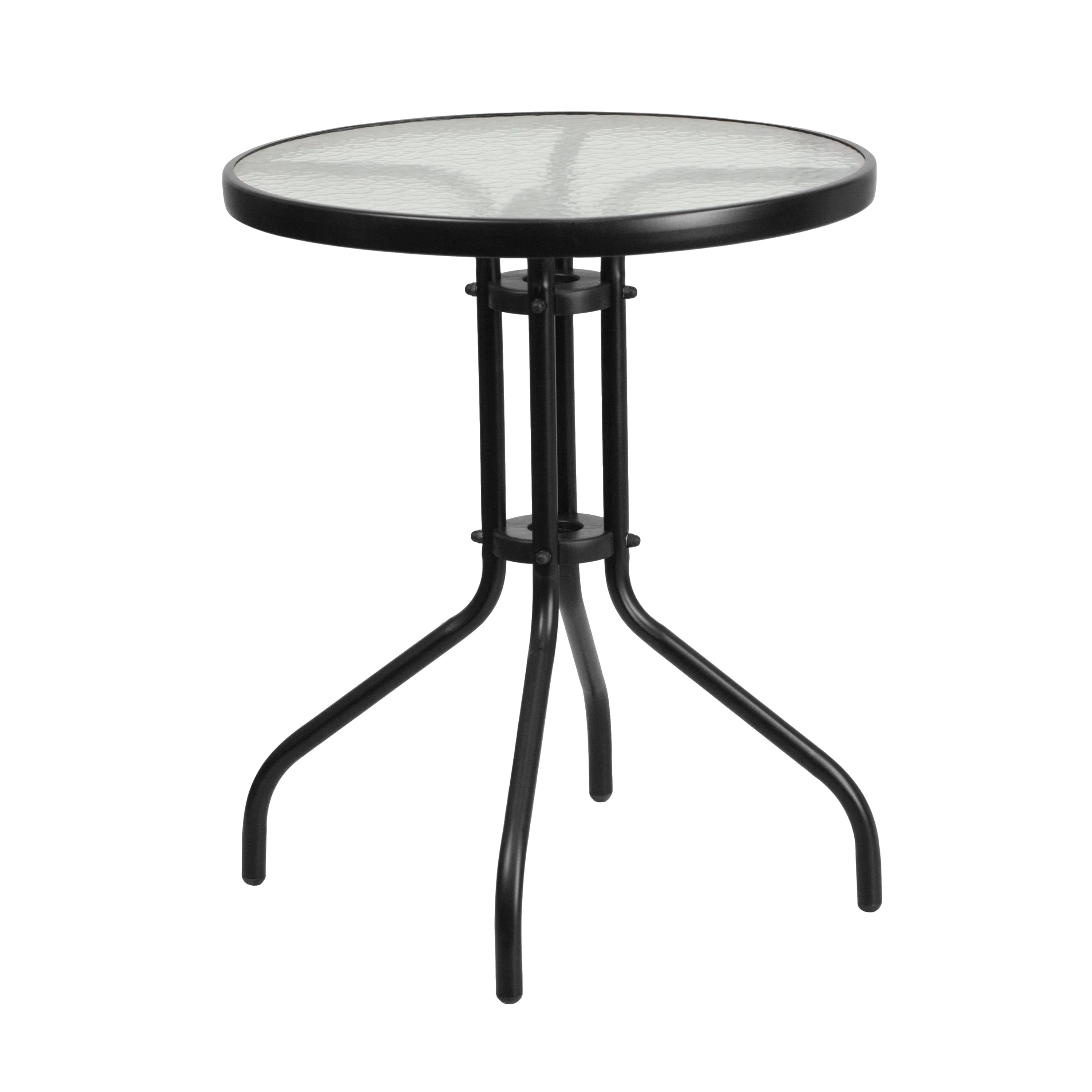 Emma + Oliver 23.75" Round Tempered Glass Metal Table