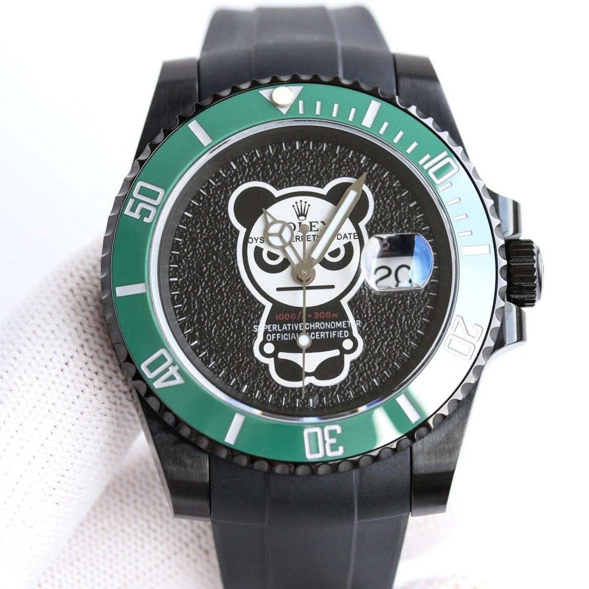 Rolex Watch SUBMARINER DATE 40MM CUSTOM GREEN BEZEL BLACK BEAR DIAL Watch