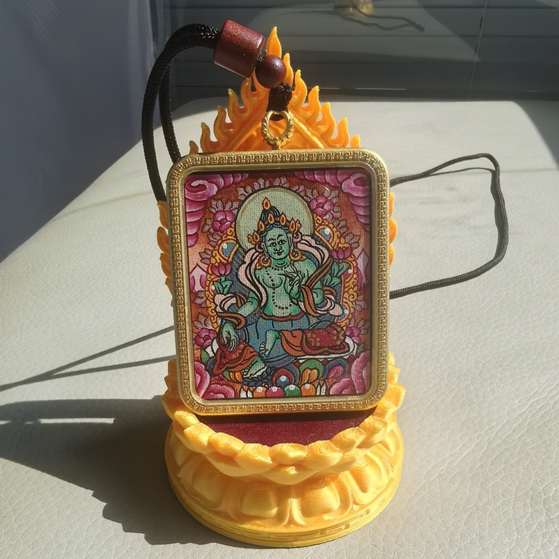 Green Tara Thangka Pendant Necklace - Buddhist Goddess of Compassion Jewelry