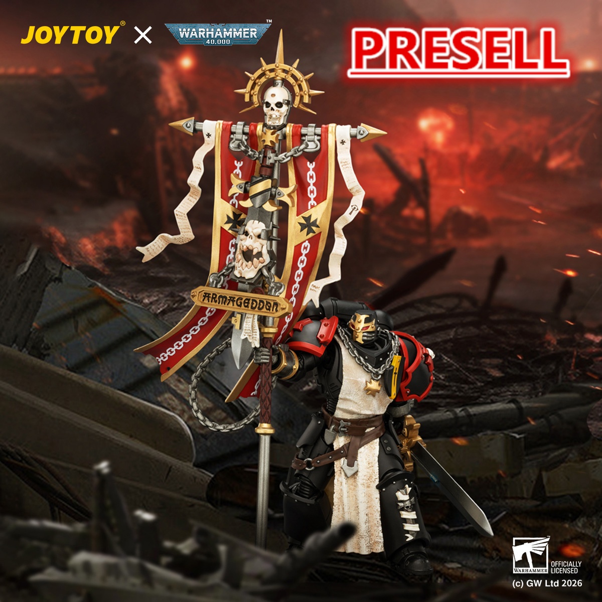 JOYTOY JT04735 Warhammer 40k 1:18 Black Templars Crusader Ancient with Power Sword and Bolt Pistol - JOYTOY WORLD