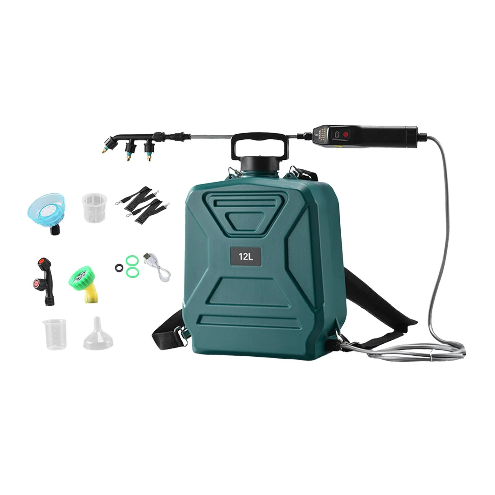 Miulika Garden Electric Sprayer 2 Spray Speed 12L Practical Comfortable Handle, Retractable Water Sprayer for Gardening Cleaning Green