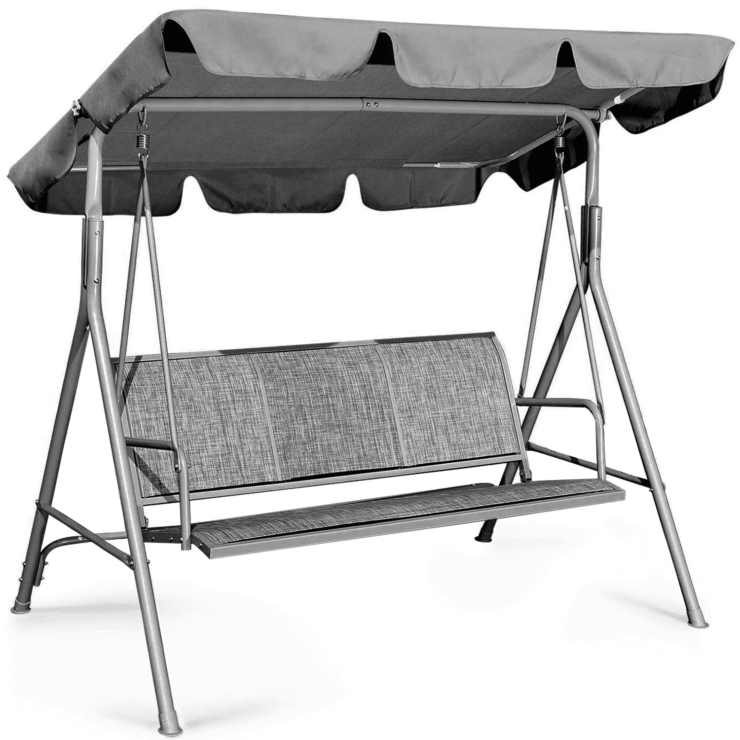 CoPedvic Canopy Porch Patio Swing with Canopy, 3-Seat Steel Outdoor Swing Chair with Stand , Yard swing&Outside swing,Gray