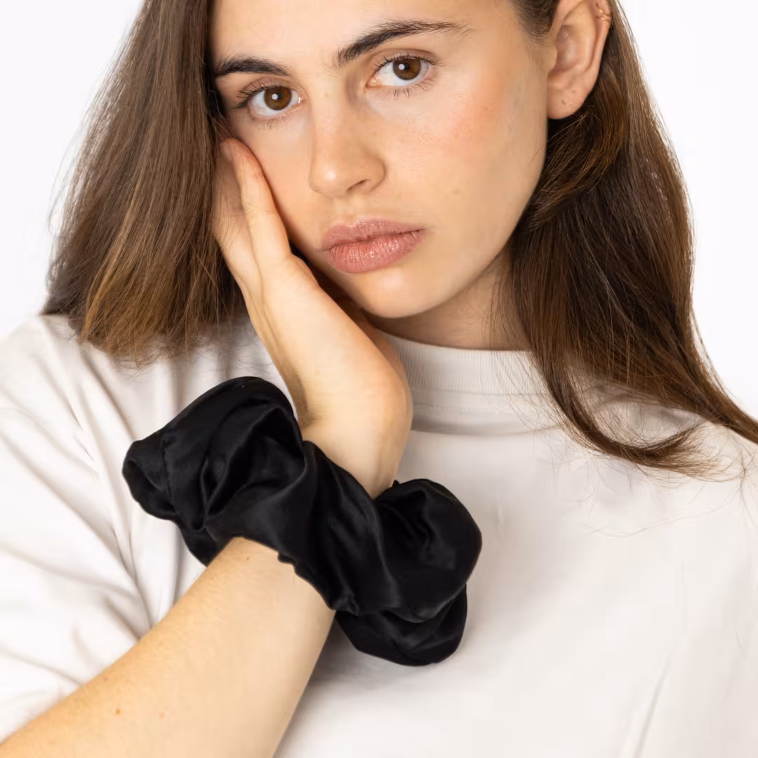 LINA LENNOX  Organic Silk Noir Scarf + Oversized Scrunchie Set