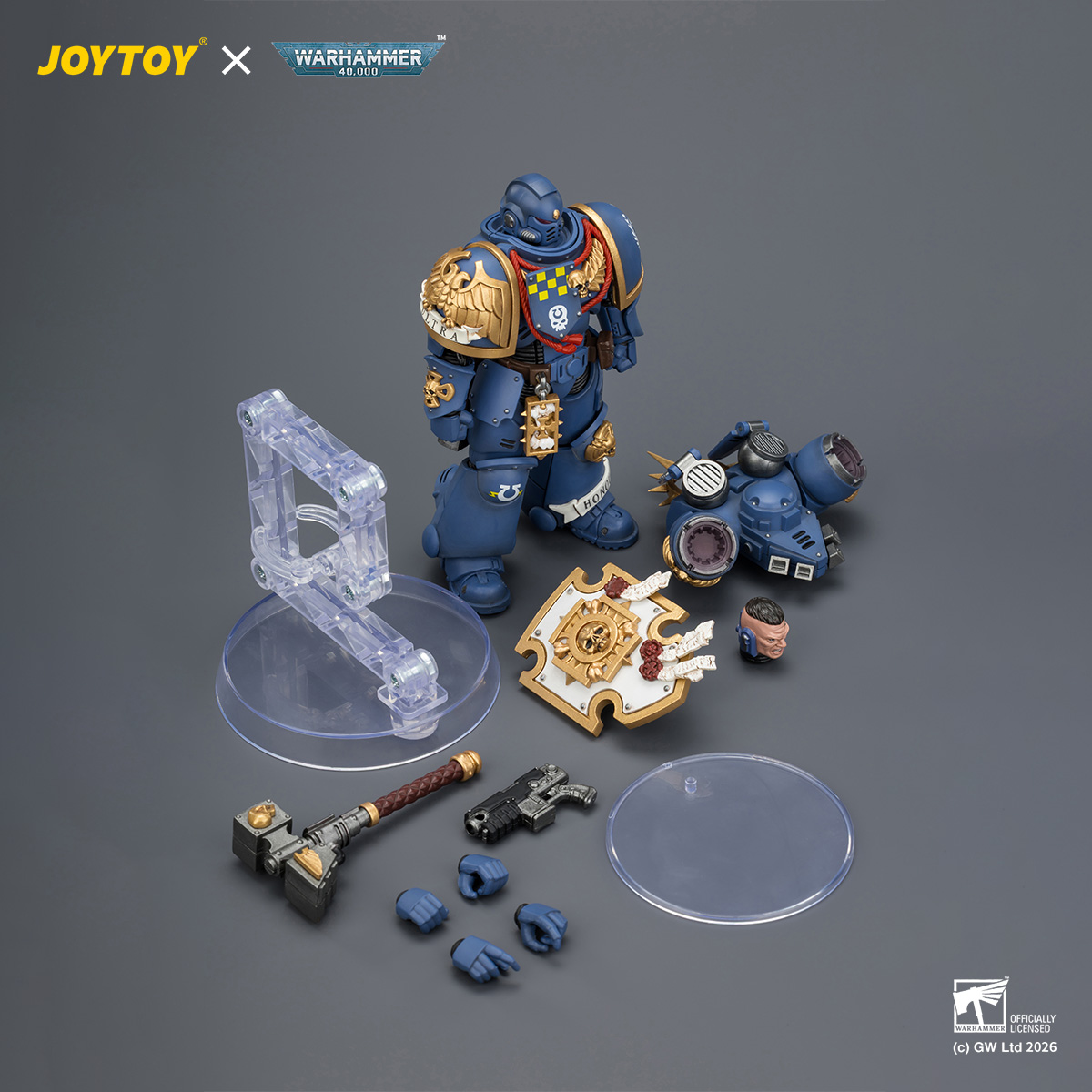JOYTOY JT04414 Warhammer 40k 1: 18 Ultramarines Captain with Jump Pack and Relic Shield - JOYTOY WORLD