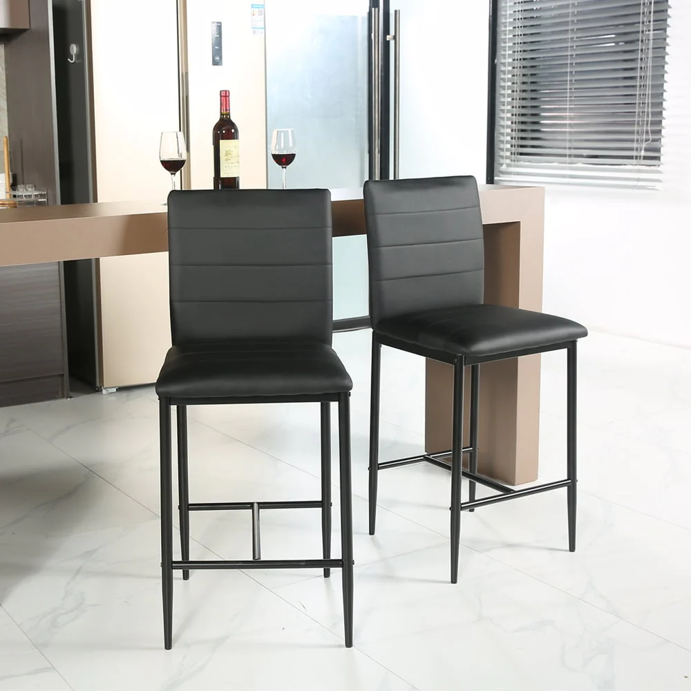 Boowill 26" Counter Height Stools Set of 4 Kitchen Breakfast Chairs Bar stools with Back, Black
