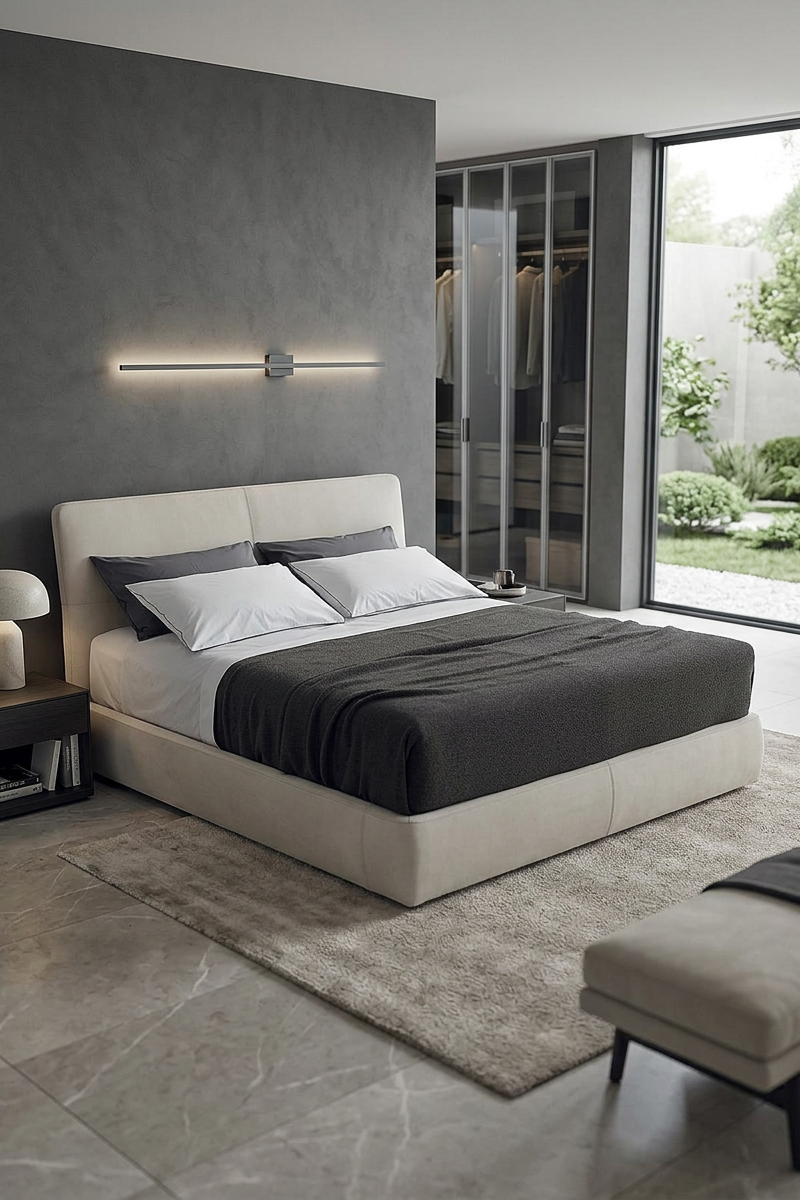 Italian minimalist bed, high-end modern soft pack bed, high-end,fabric, Villa, hotel, apartment double bed