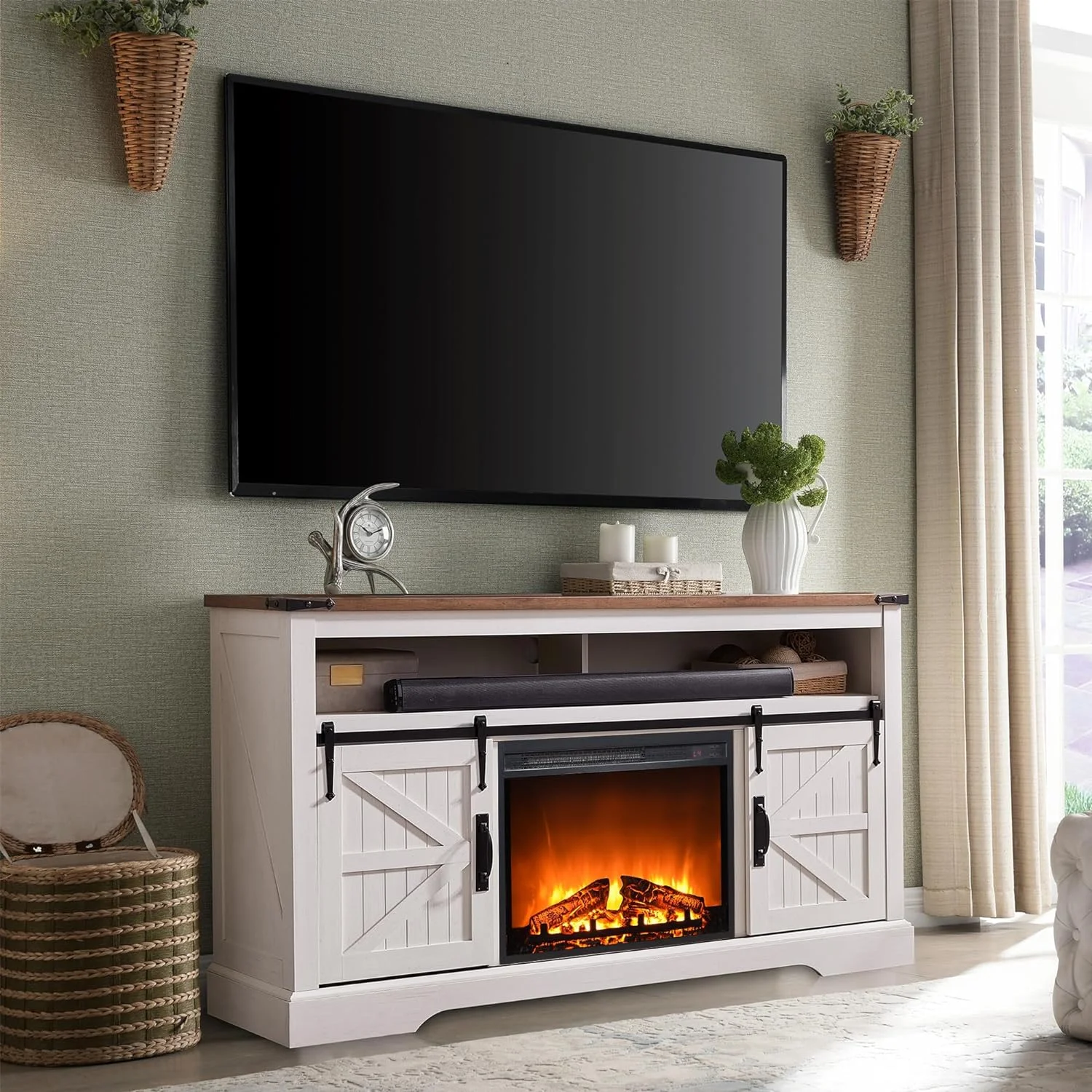 OKD Farmhouse Fireplace TV Stand up to 70