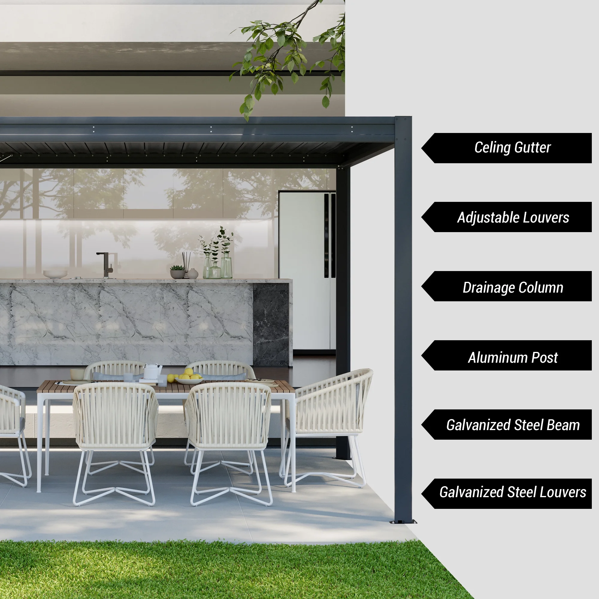 Mondawe Aluminum Louvered Pergola 10'x10' Outdoor Patio Pergola with Adjustable Rainproof Roof, Metal Pergola for Patio, Backyard, Deck, Garden, Gray