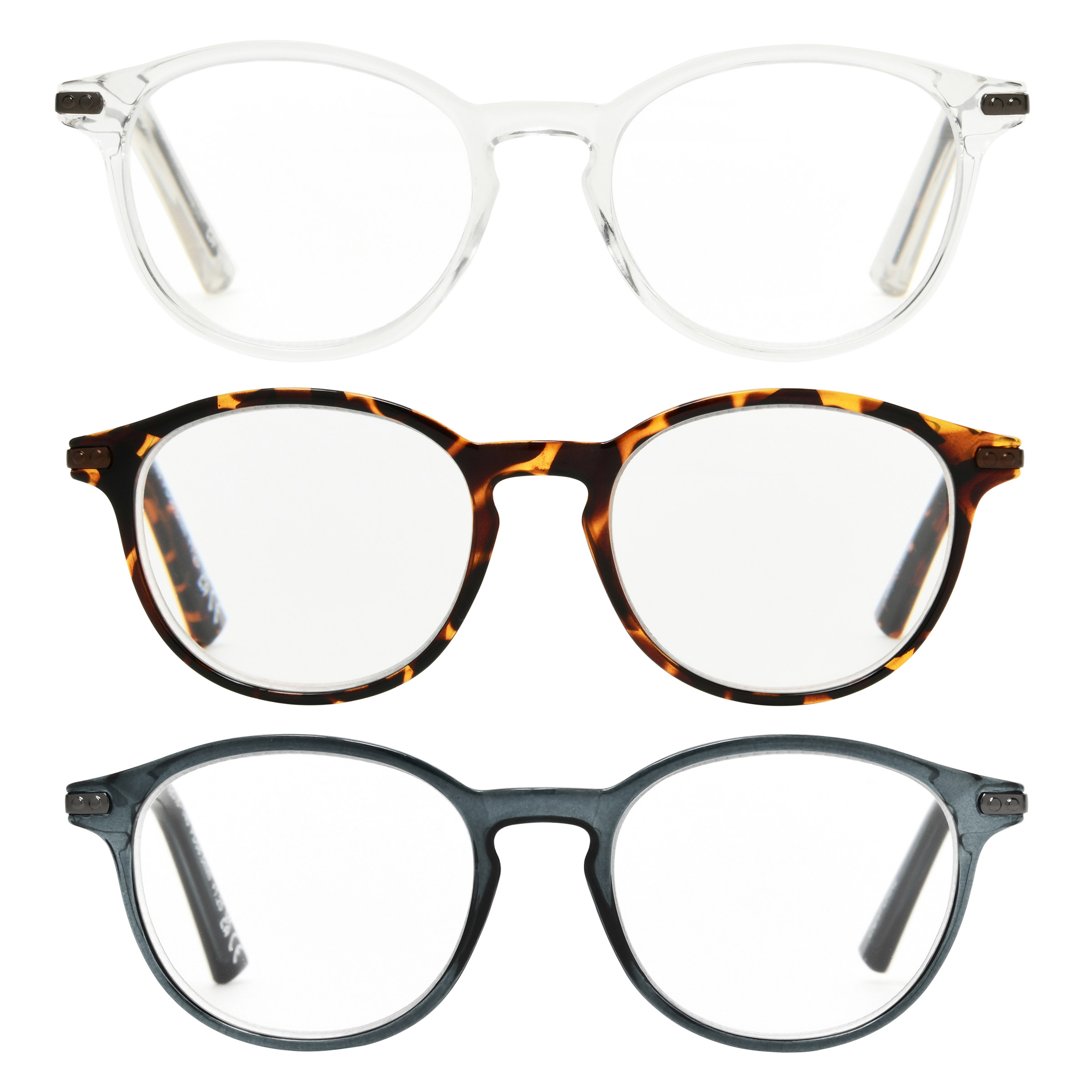 Design Optics by Foster Grant #809 Classic Plastic Round Reading Glasses, 3-pack