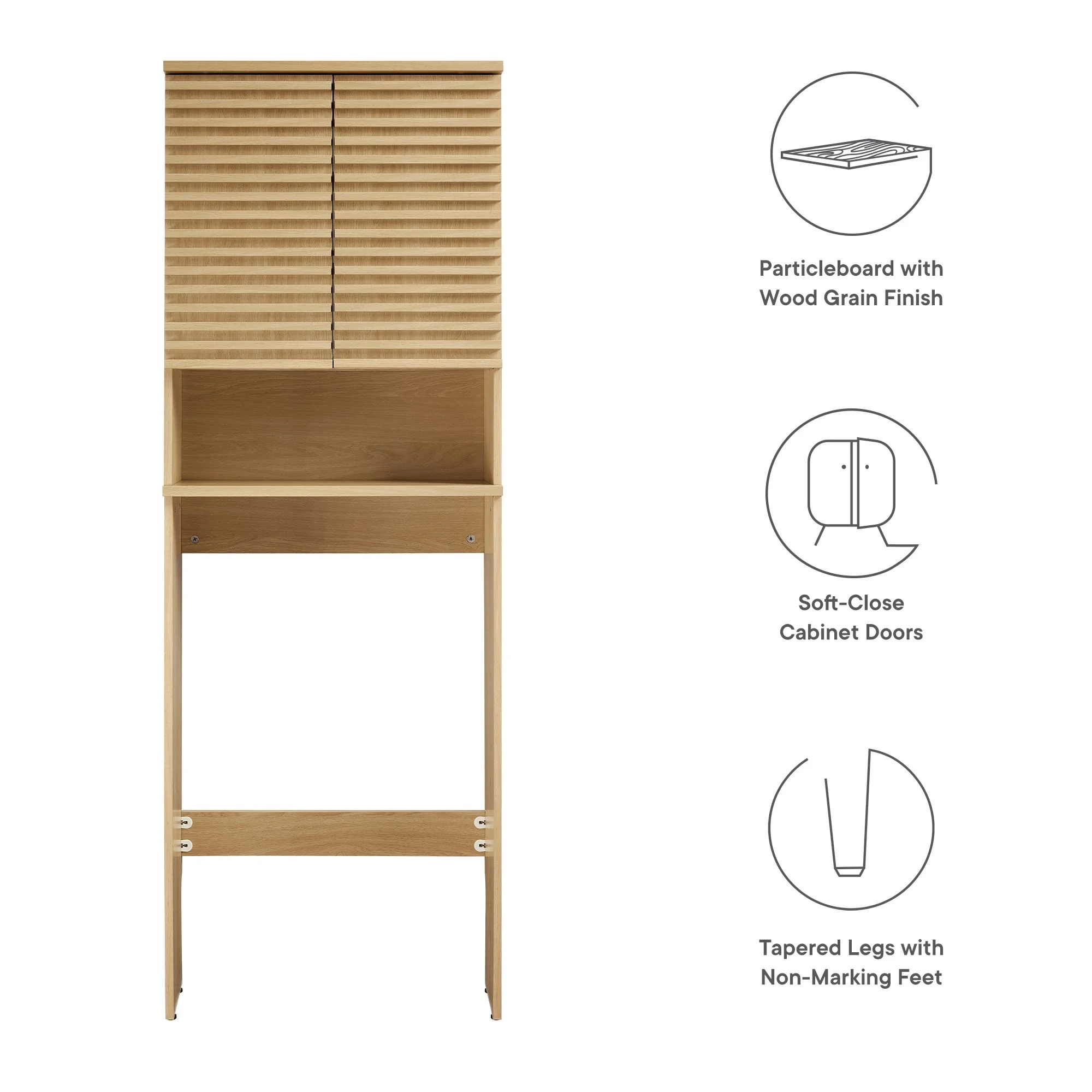 Modway Render Over the Toilet Bathroom Storage Cabinet in Oak