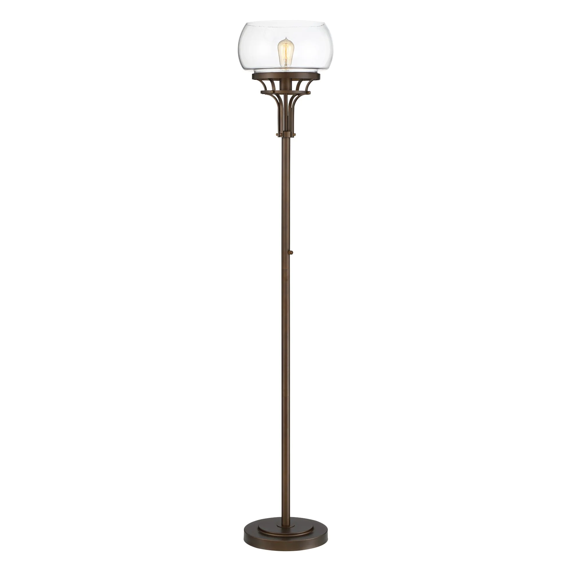 Franklin Iron Works Industrial Torchiere Floor Lamp with USB Charging Port 72 1/2" Tall Oil Rubbed Bronze Glass Shade Living Room