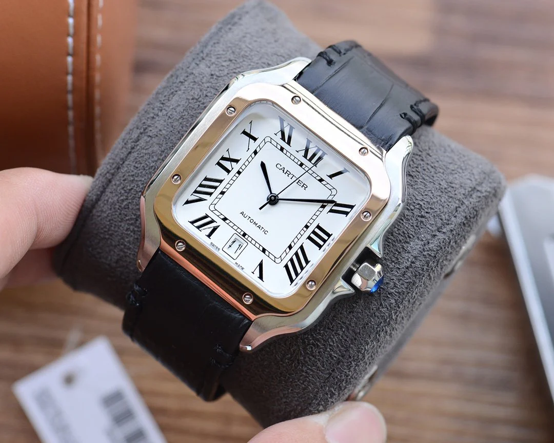 Cartier Watch SANTOS DE CARTIE 39MM GOLD STEEL CASE LEATHER STRAP Watch