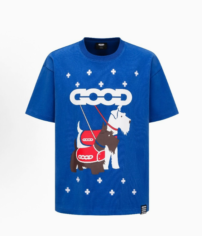 Blue Schnauzer cross tatami fashionable and high-end printed short-sleeved T-shirt
