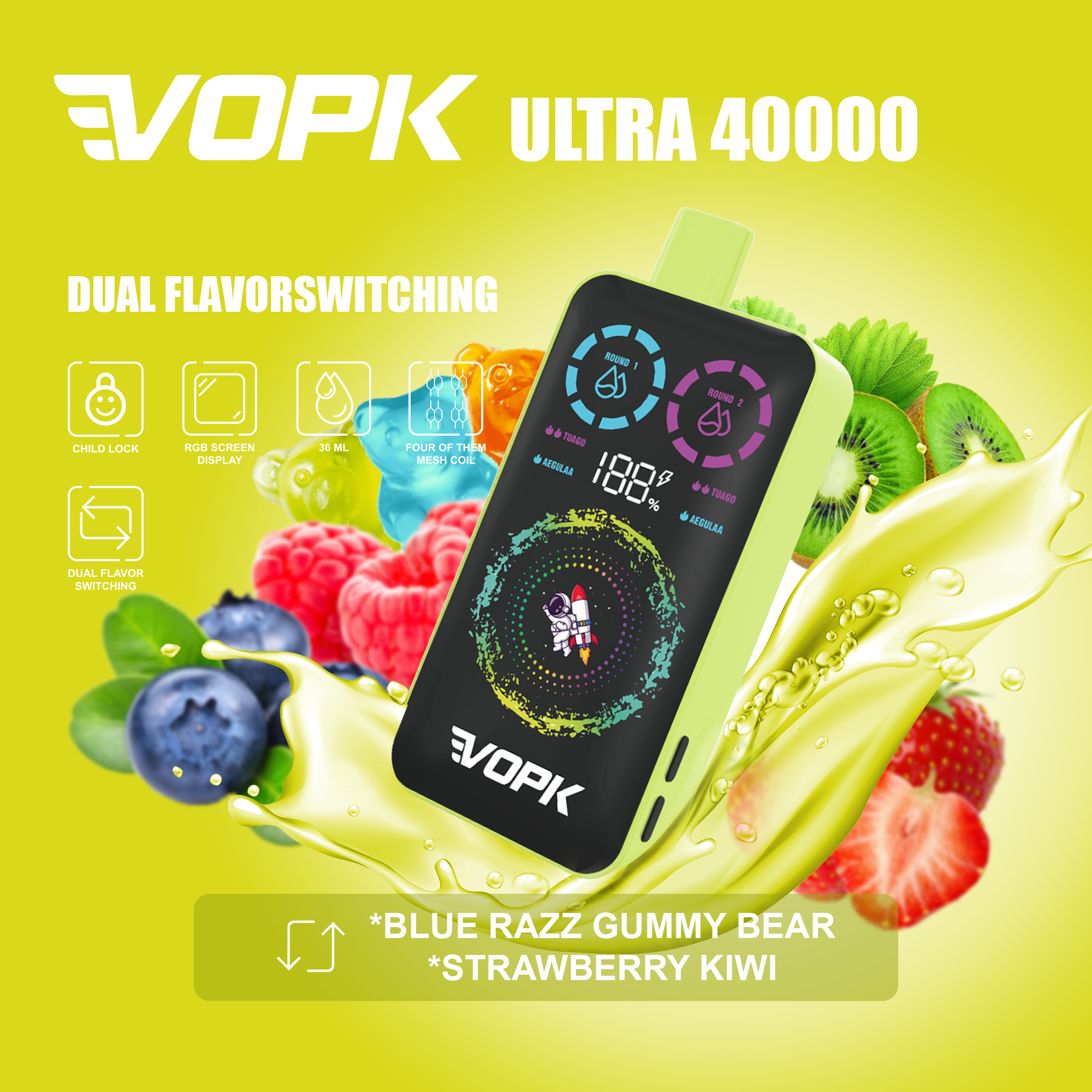 VOPK 40K PUFFS-STRAWBERRY KIWI&BLUE RAZZ GUMMY BEAR