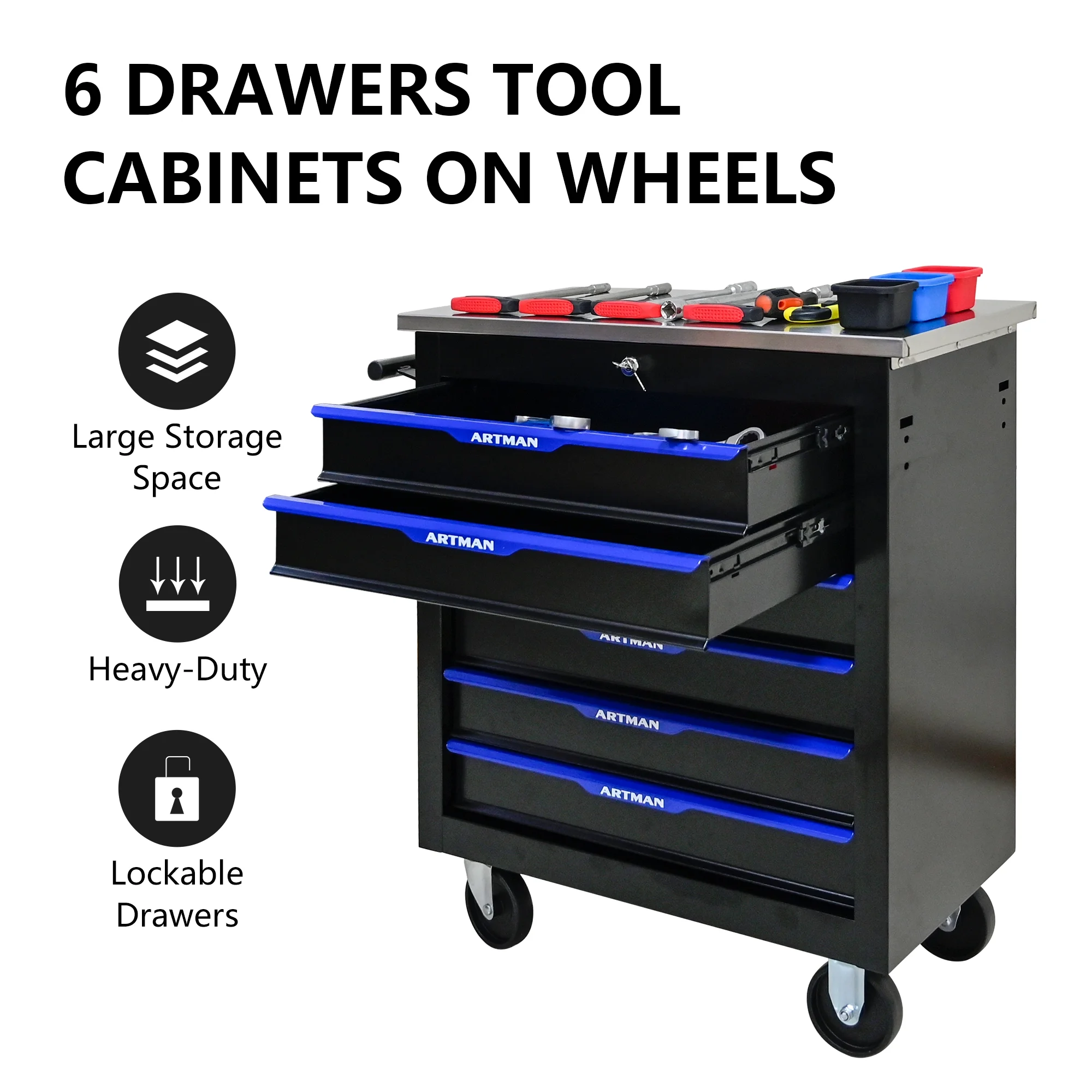 ARTMAN 6-Drawer Tool Storage Chest with  Lockable Wheel,6 Drawer  Tool Storage Cabinet for Garage, Warehouse , Repair Shop