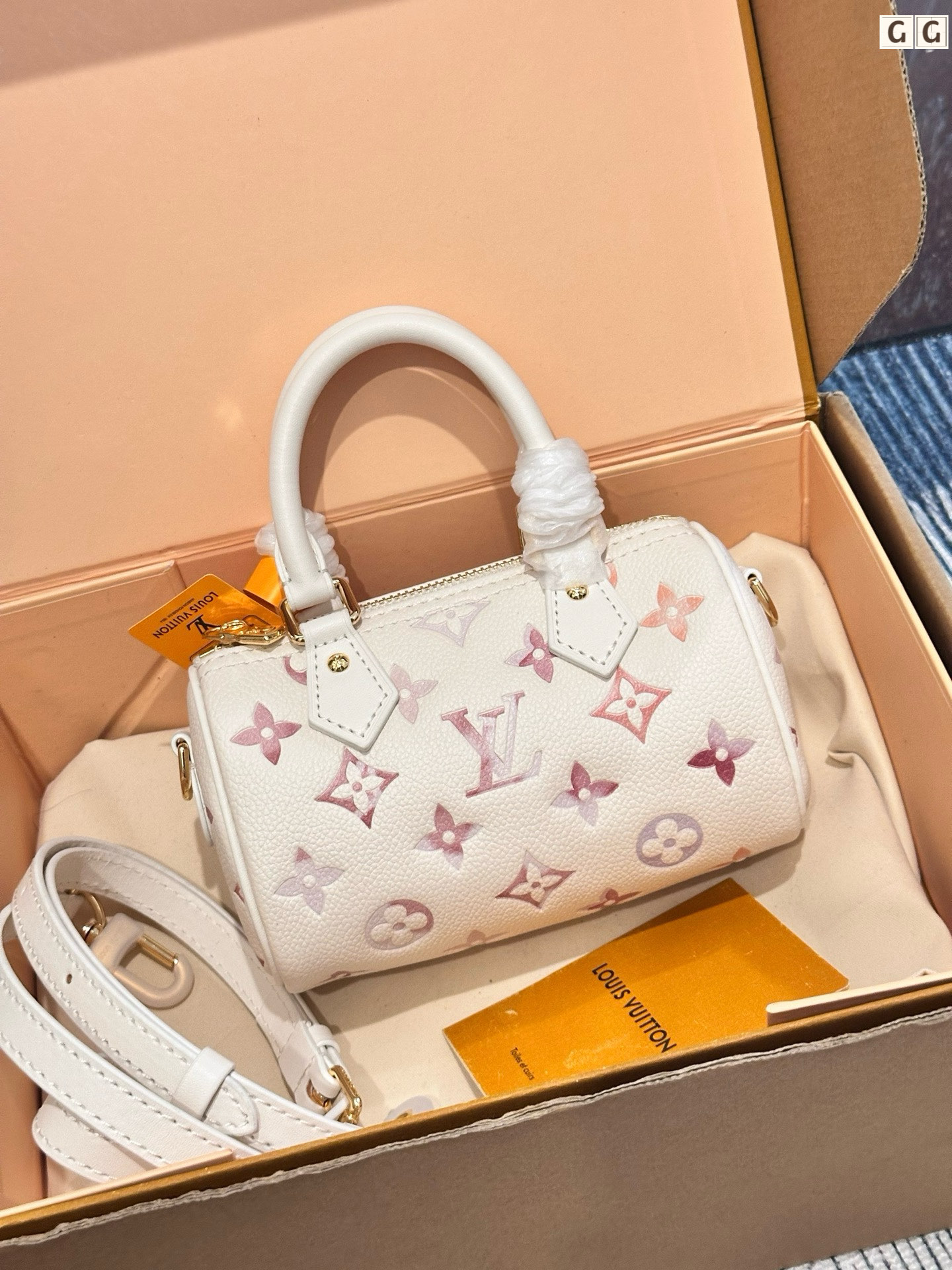 LV Speedy Nano 16 Fuchsia Blur Gradient Watercolor Leather Boston Top Handle Bag