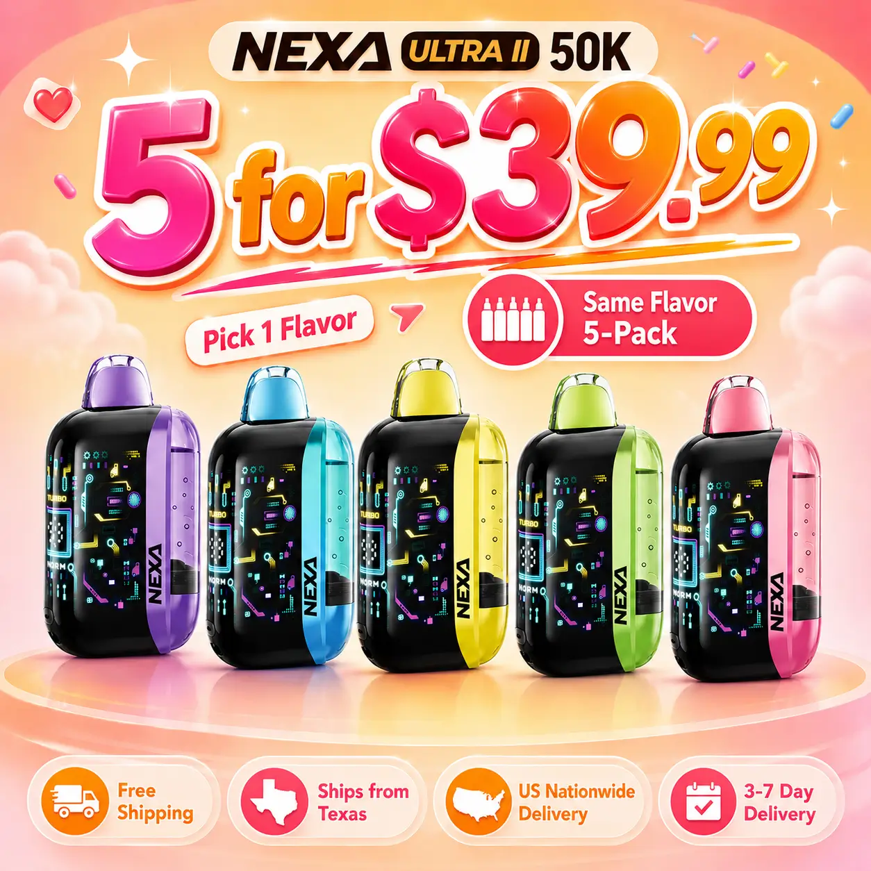 5 for $39.99 + Free Shipping | NEXA ULTRA II 50K Same Flavor 5-Pack