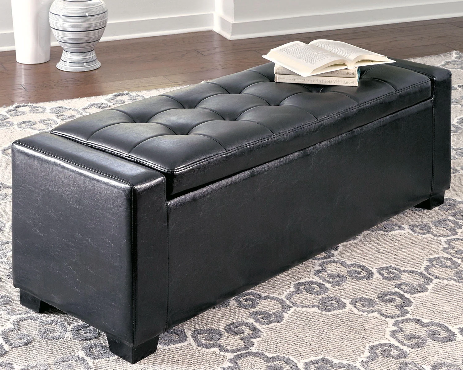 Signature Design by Ashley Contemporary Benches Upholstered Storage Bench  Black