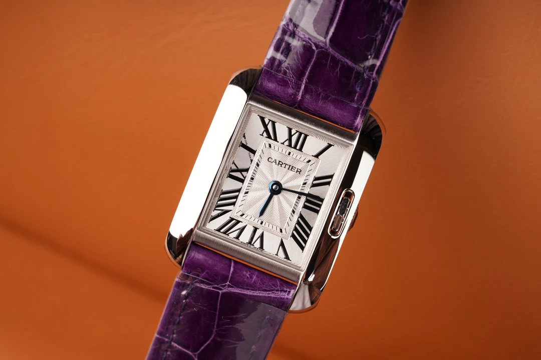 Cartier Watch TANK ANGLAISE STEEL PURPLE LEATHER
