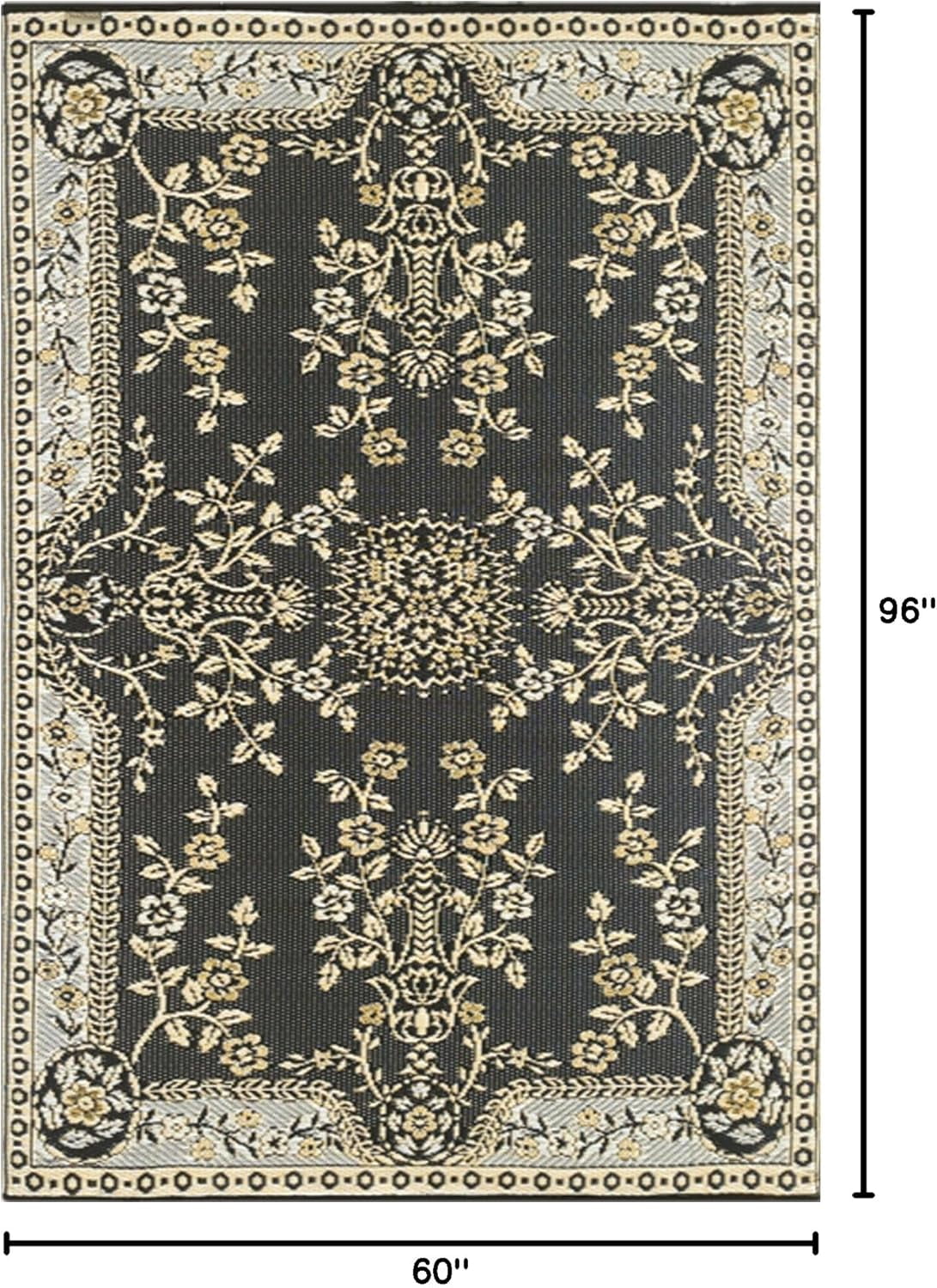 Mad Mats Garland Traditional Outdoor Rug, Reversible Plastic Mat (5' x 8', Black & Tan) - Reversible, UV Resistant, 100% Recycled Material