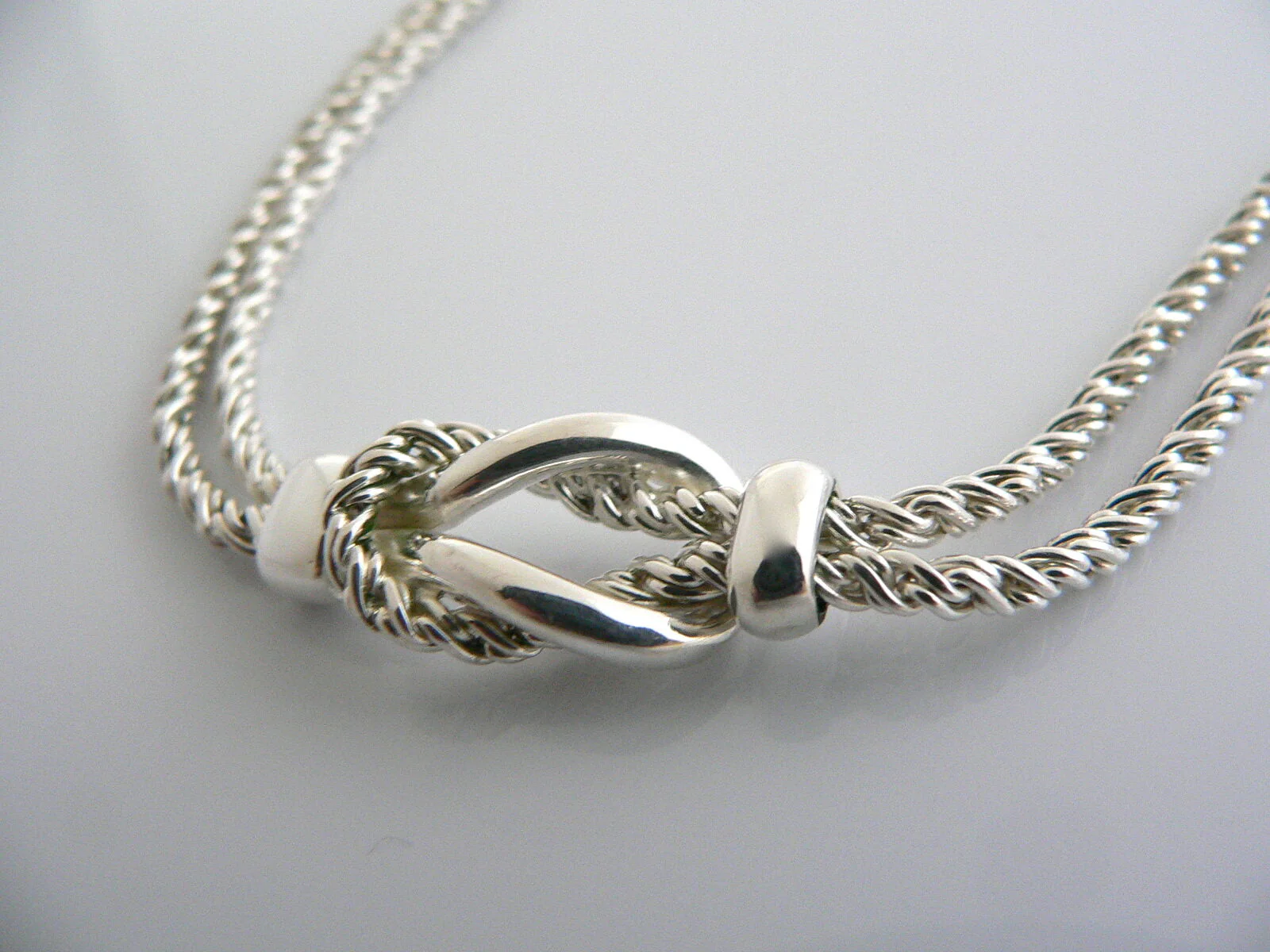 Tiffany & Co Silver Double Rope Love Knot Necklace Pendant Chain Gift Statement