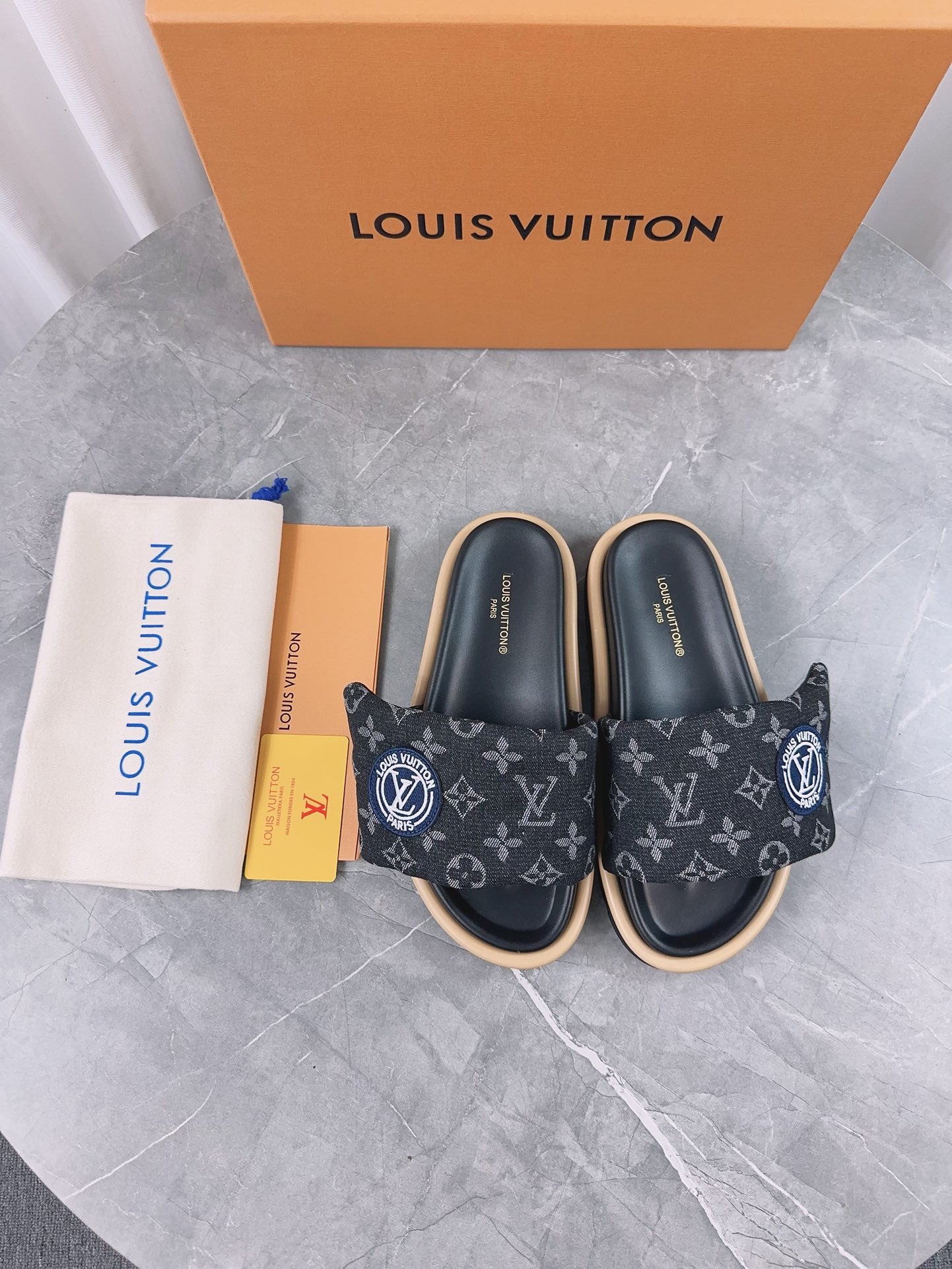 LV Pool Pillow Denim Flat Comfort Mules
