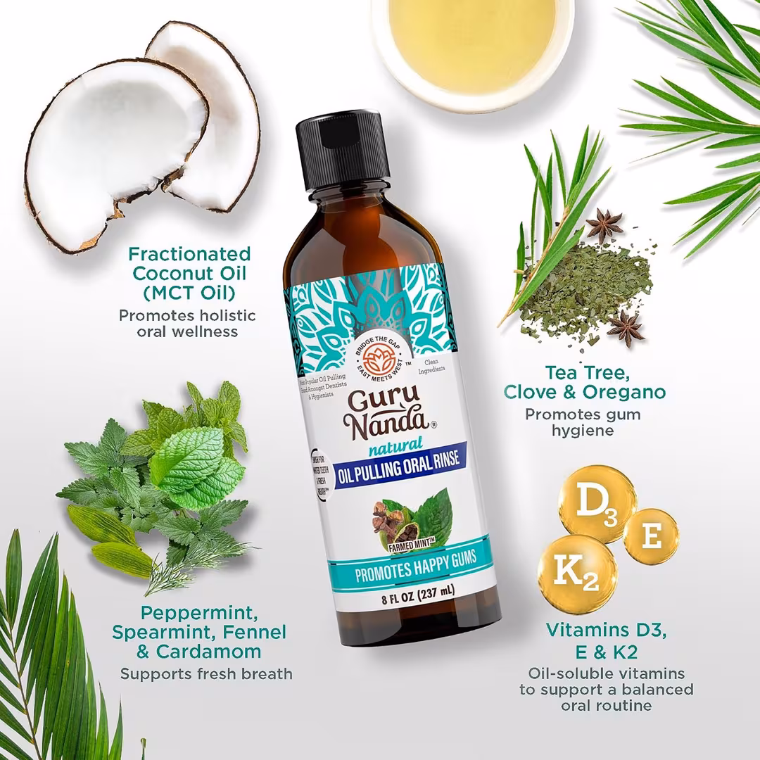 GuruNanda  Farmed Mint Oil Pulling Oral Rinse with Essential Oils & Vitamins