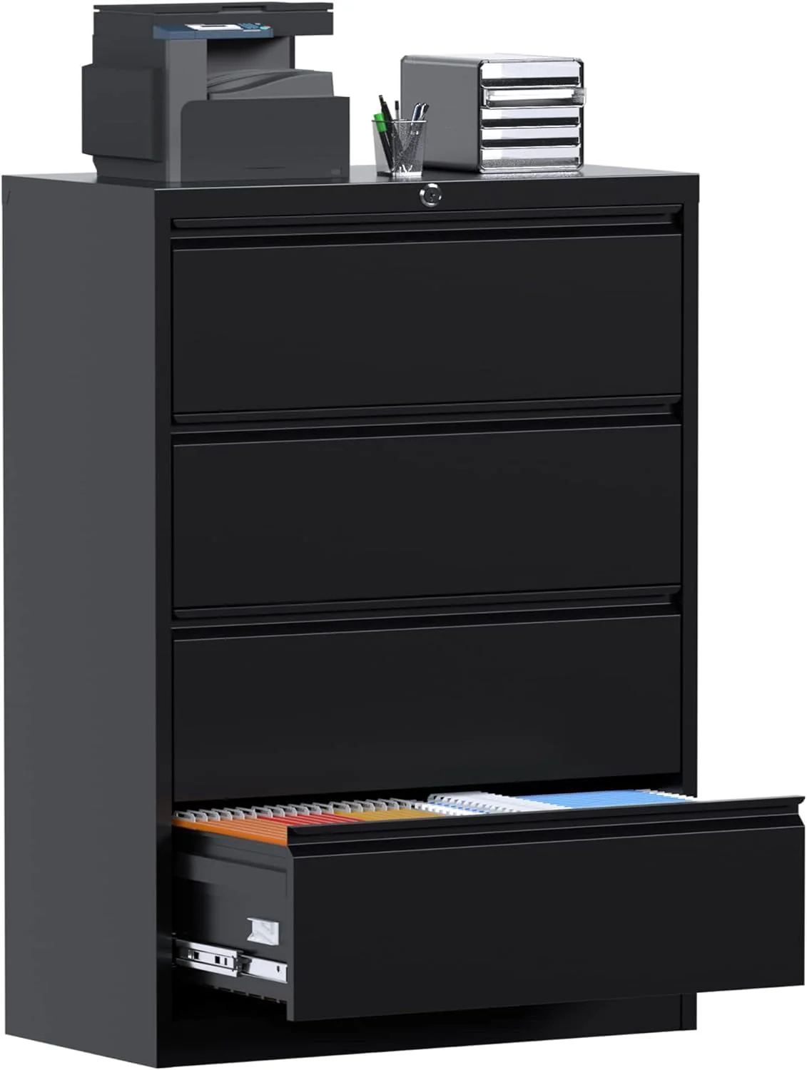 SUNCROWN 2 Drawer Lateral Metal File Storage  Cabinet with Lock for Legal/Letter A4 Size, Black