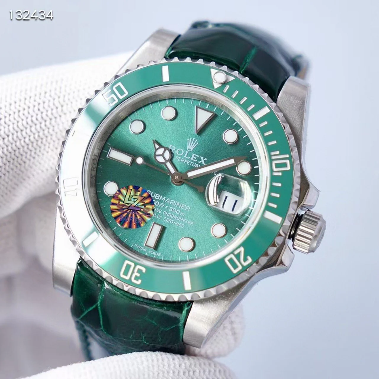 Rolex Watch SUBMARINER DATE BLACK DIAL LEATHER STRAP