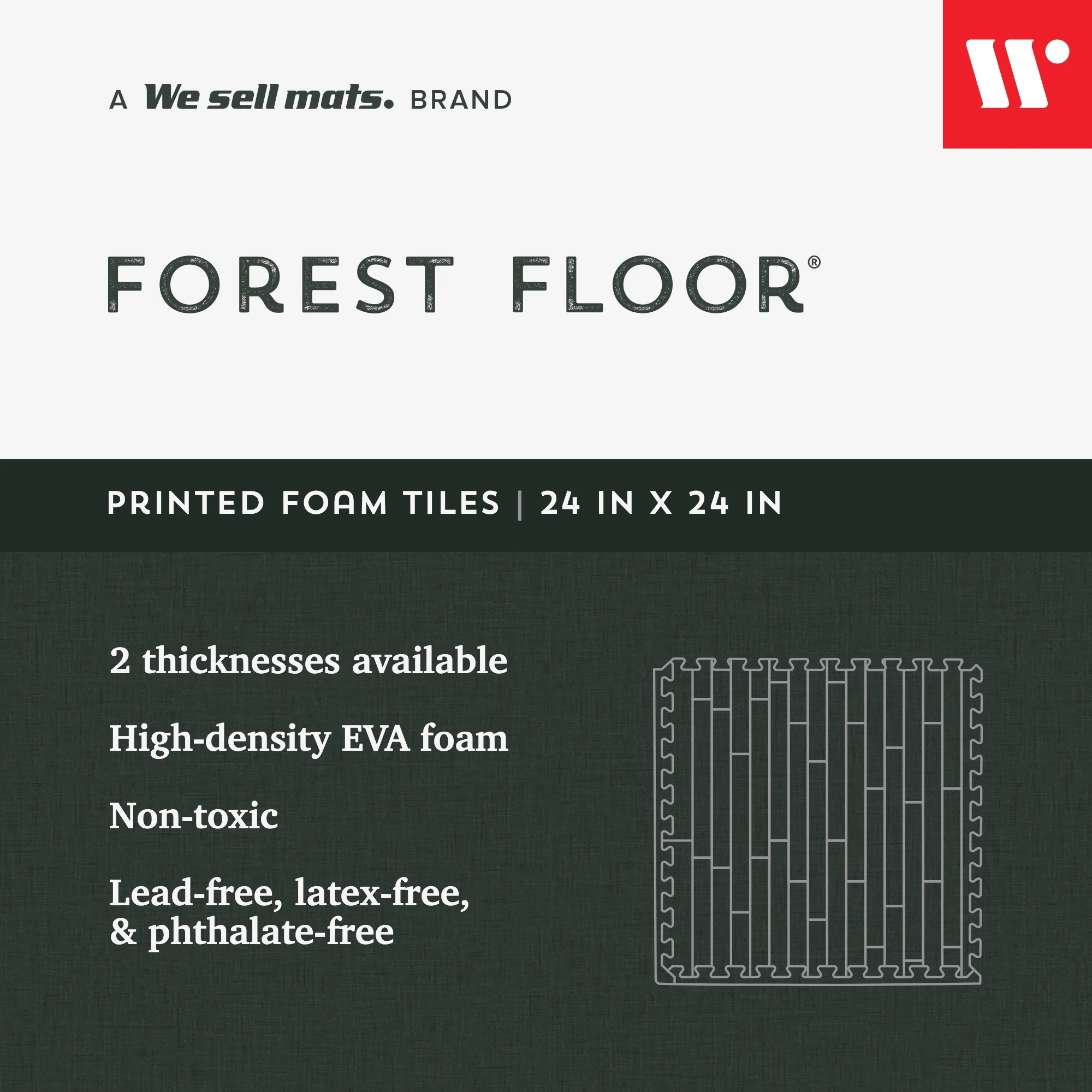 Forest Floor 5/8 Inch Thick Printed Foam Tiles, Premium Wood Grain Interlocking Foam Floor Mats, Anti-Fatigue Flooring, Walnut, 100 Sq Ft
