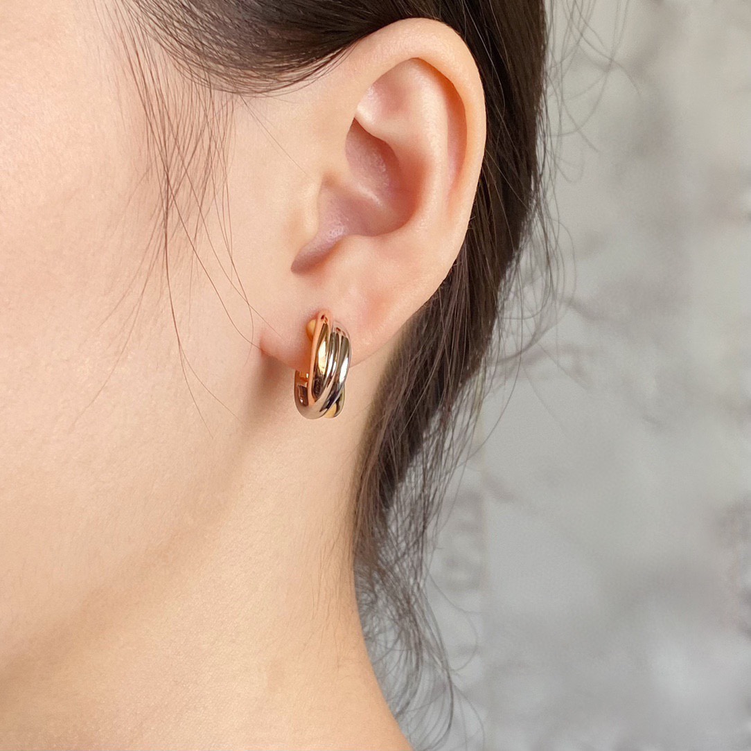 Cartier Triple Hoop Tri-color Stud Earrings