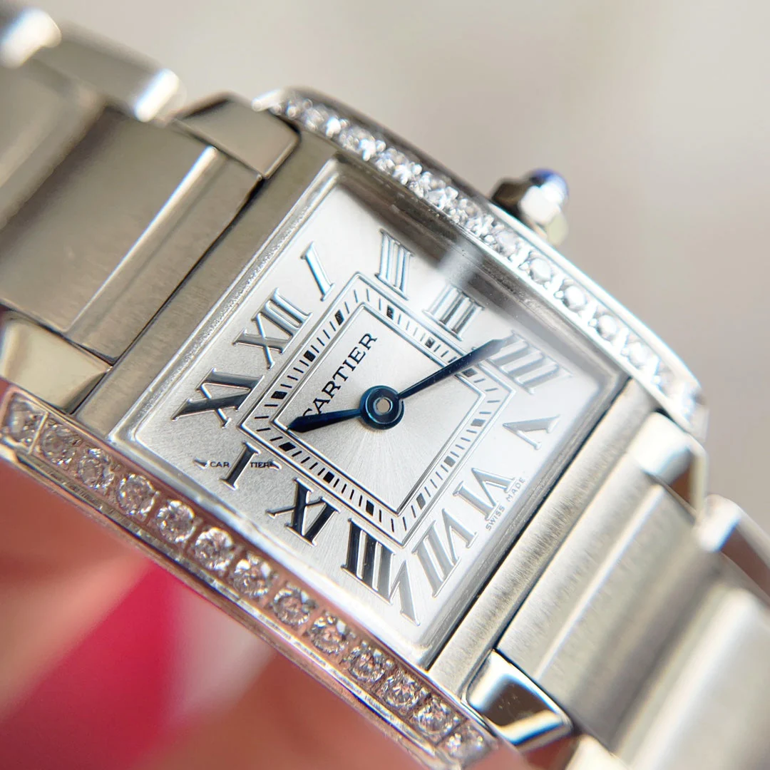 Cartier Watch TANK FRANCAISE 20 STEEL DIAMOND BEZEL WHITE DIAL