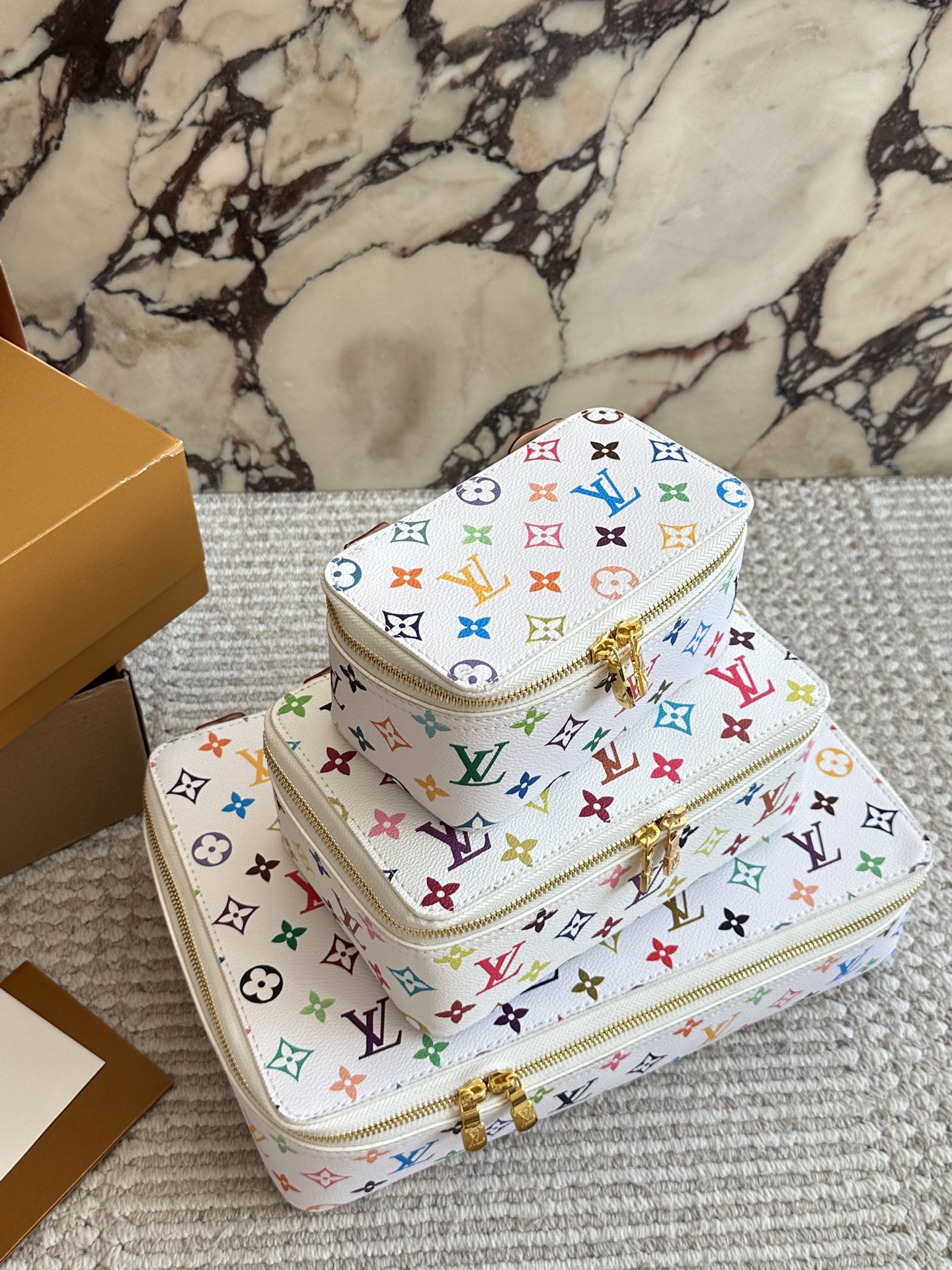 LV x TM White Multicolore Canvas Nice Vanity Jewelry Case Travel Top Handle Bag