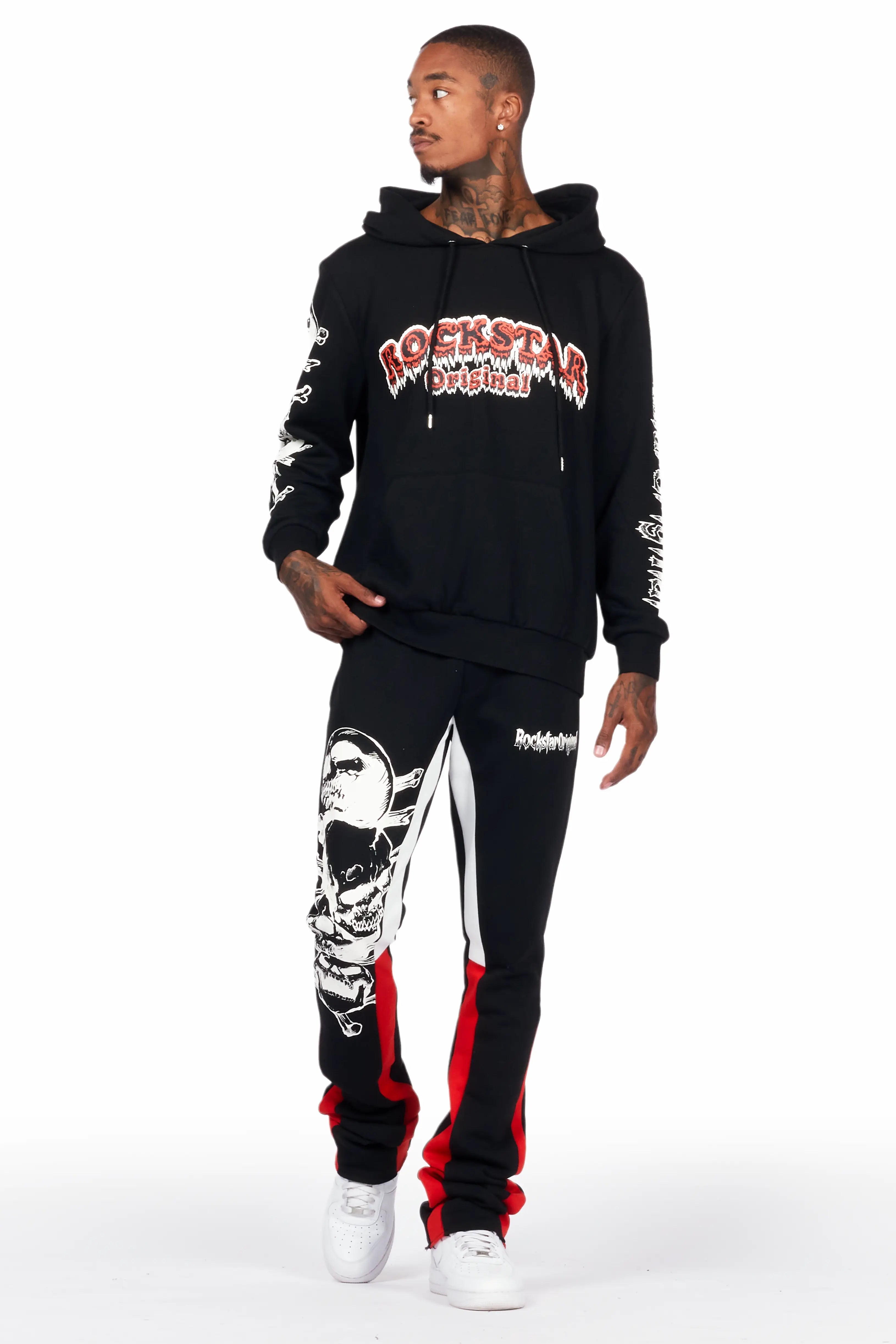 Tabor Black/Red Graphic Hoodie/Stacked Flare Pant Track Set