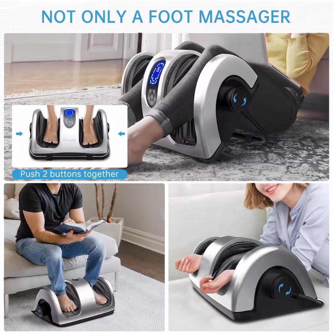 TISSCARE  Shiatsu Foot Massager with Heat, Deep Kneading Massage & Adjustable Calf Support