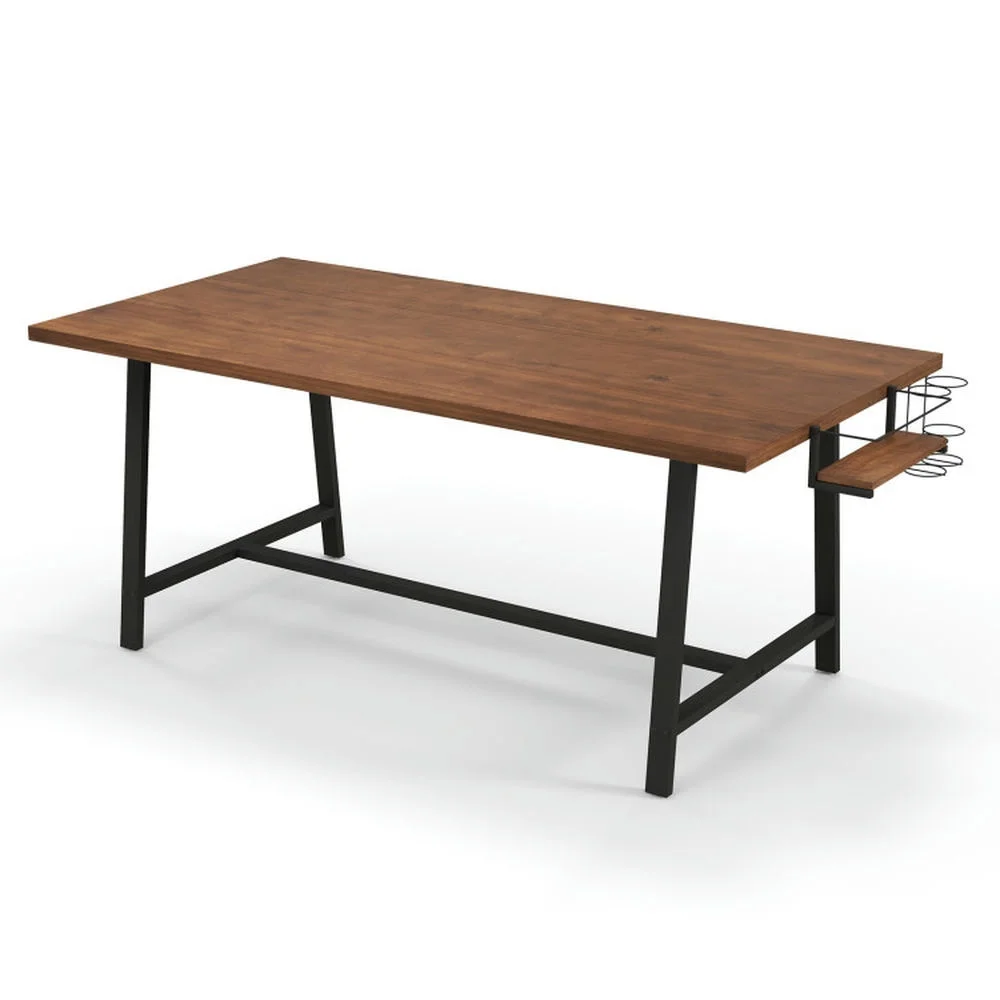 Resenkos 72 Inch Dining Table Rectangular Kitchen Table with 2-Bottle Wine Rack for 5-7-Walnut, Dining Table, Kitchen Bar Height Table and Chairs for Dining Room, Small Space